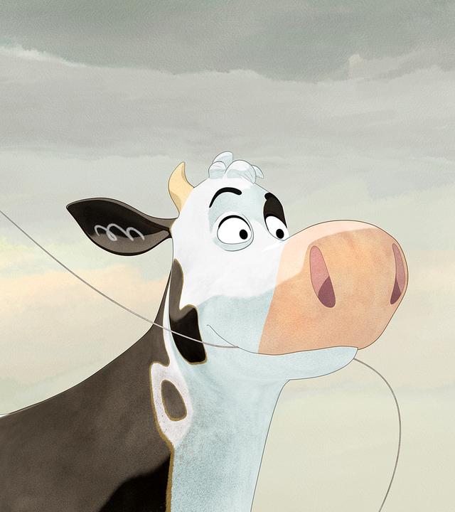 Lieselotte lächelt und hat die Schnur eines Drachen im Mund, der hinter ihr in der Luft fliegt.