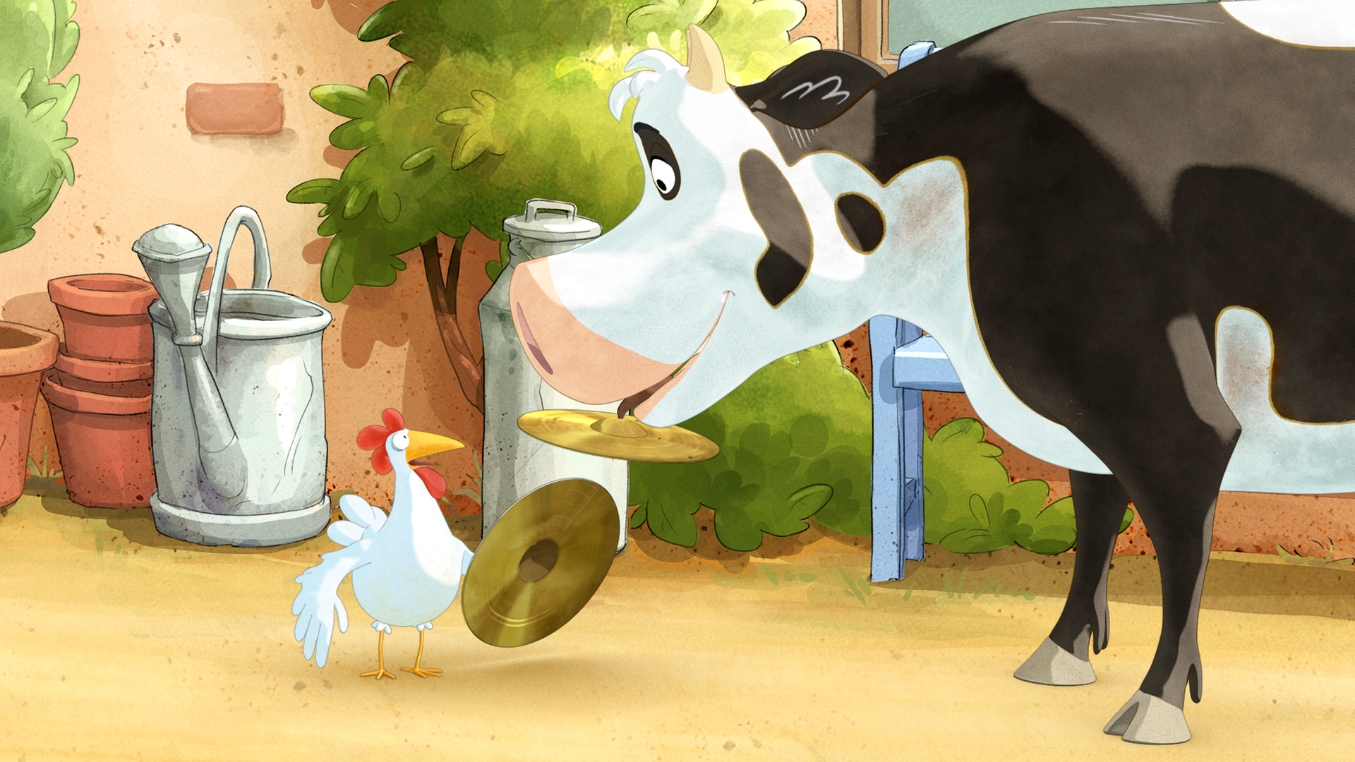 Gemeinsam mit einem Huhn probiert Lieselotte (rechts) ein Becken aus.