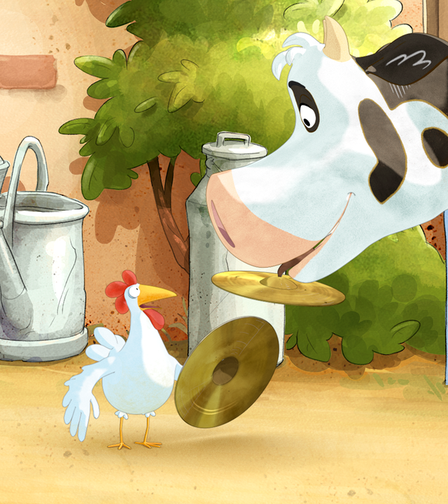 Gemeinsam mit einem Huhn probiert Lieselotte (rechts) ein Becken aus.