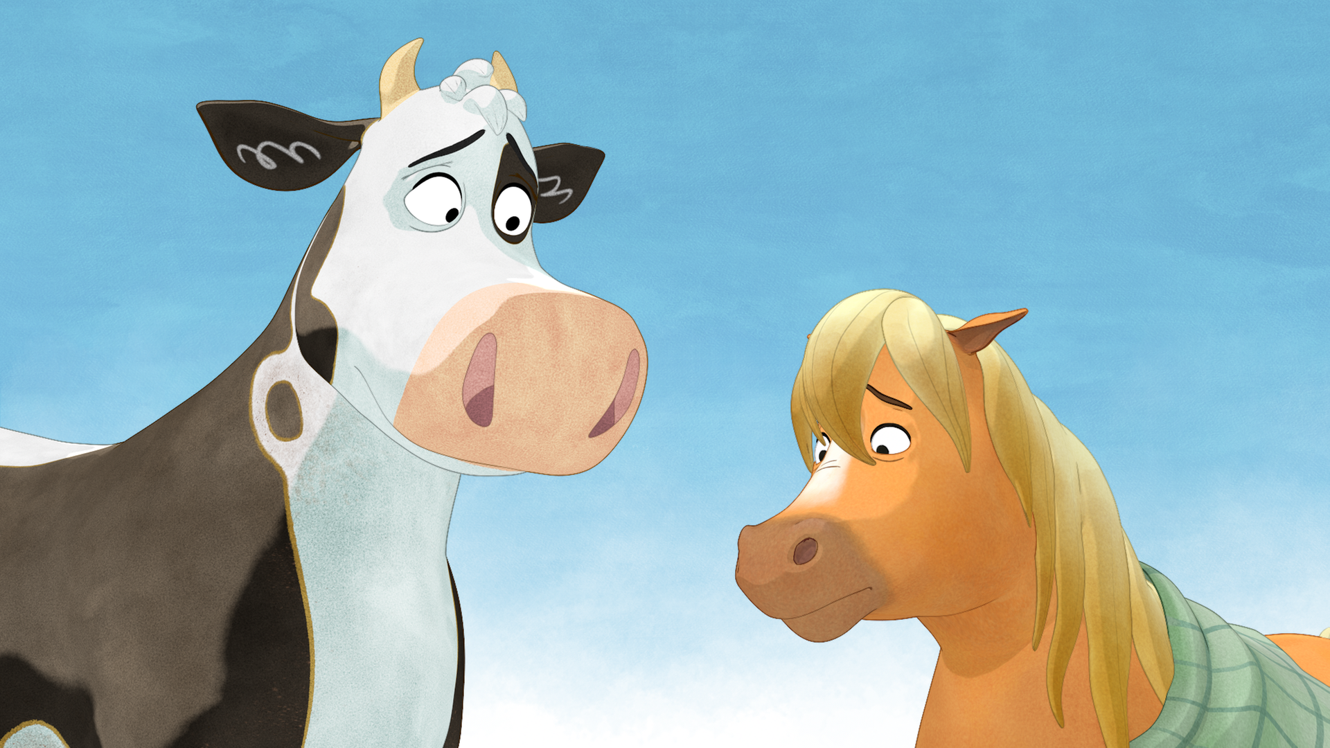 Lieselotte und das Superpony stehen nebeneinander und gucken traurig.