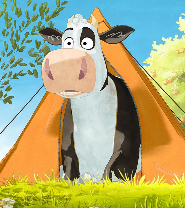 Lieselotte steckt ihren Kopf aus dem Zelt.