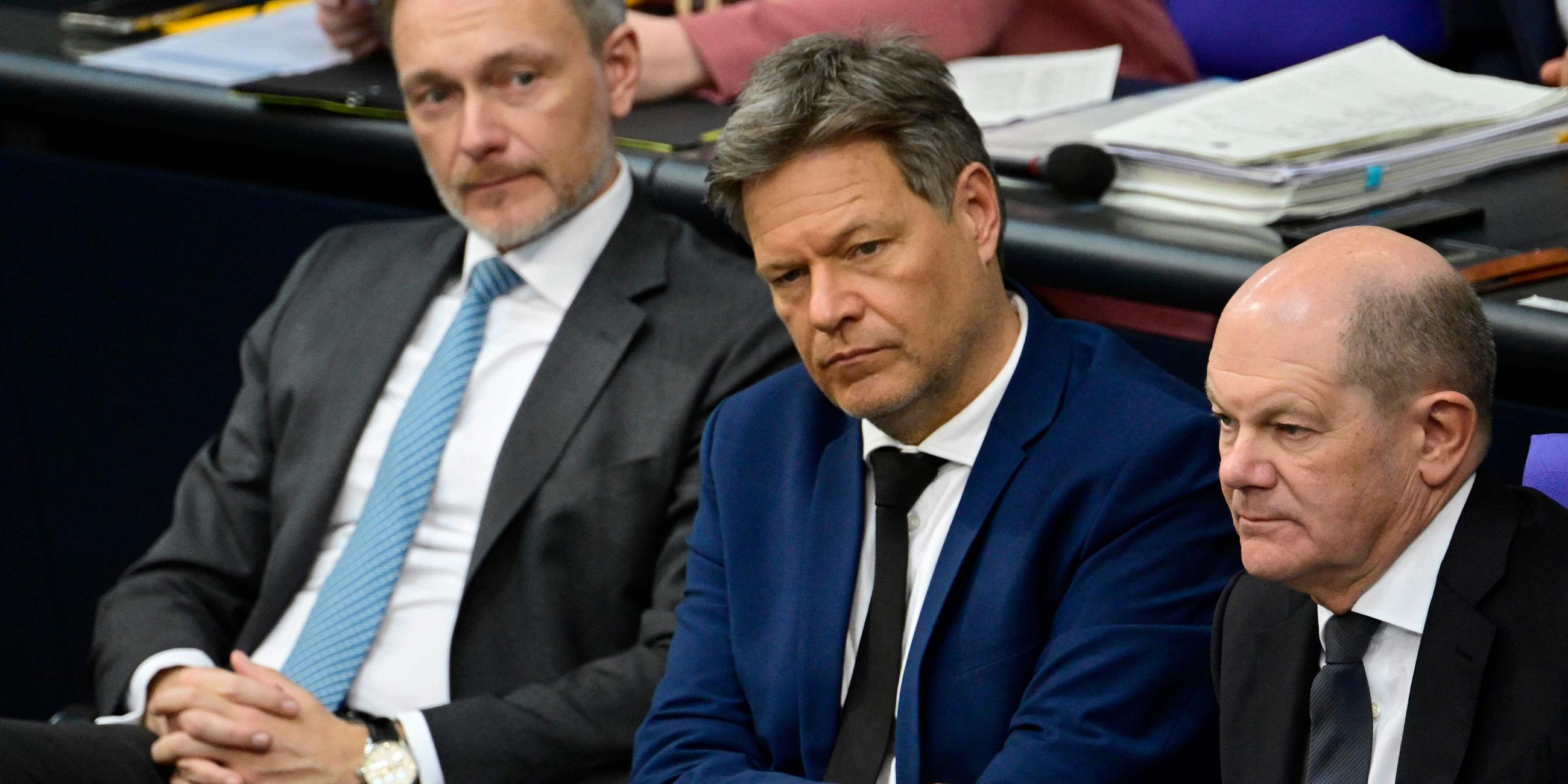 Finanzminister Christian Lindner, Wirtschaftsminister Robert Habeck und Bundeskanzloer Olaf Scholz