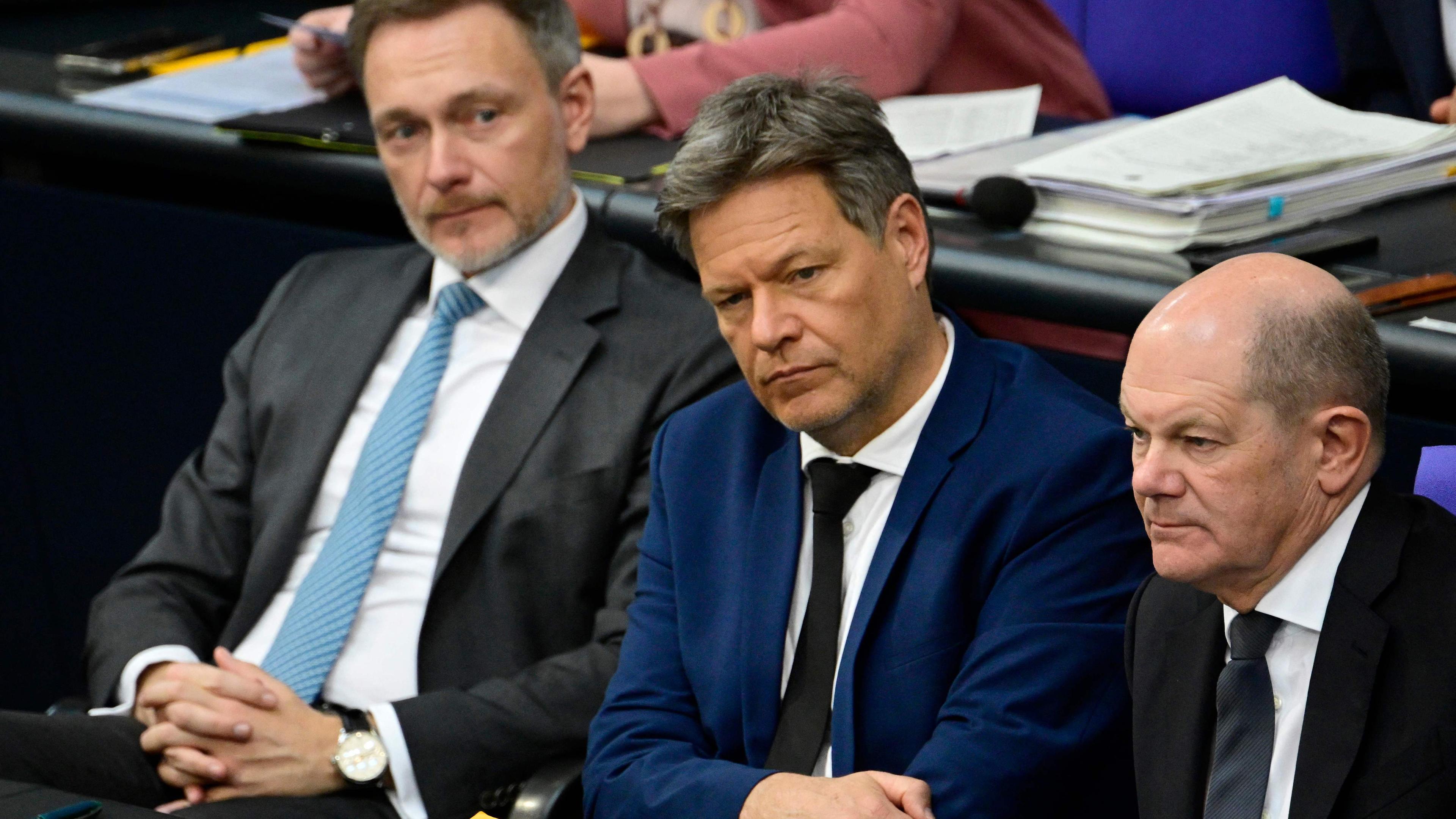 Finanzminister Christian Lindner, Wirtschaftsminister Robert Habeck und Bundeskanzloer Olaf Scholz