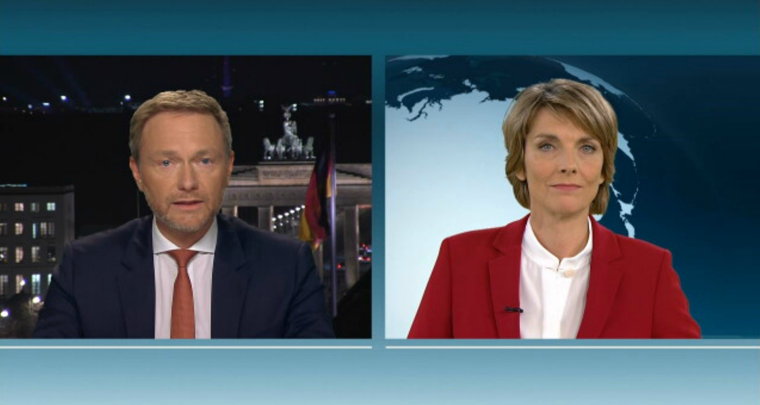 Christian Lindner und Marietta Slomka führen ein Gespräch im hjo über Wahlen in Thüringen, 06.02.2020