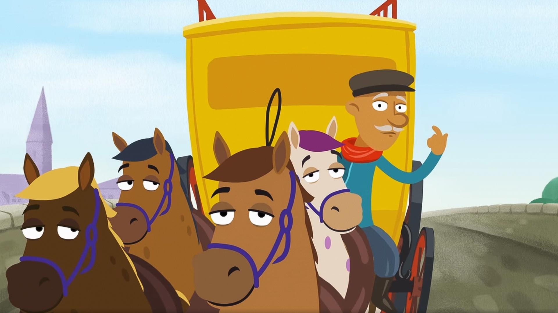 Animation: Eine Kutsche fährt auf einer Straße