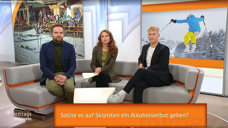 Auf der ZDF-Mima-Couch: Die Moderatorin und Moderatoren Benjamin Stöwe, Mirjam Meinhardt und Marvin Kirsch
