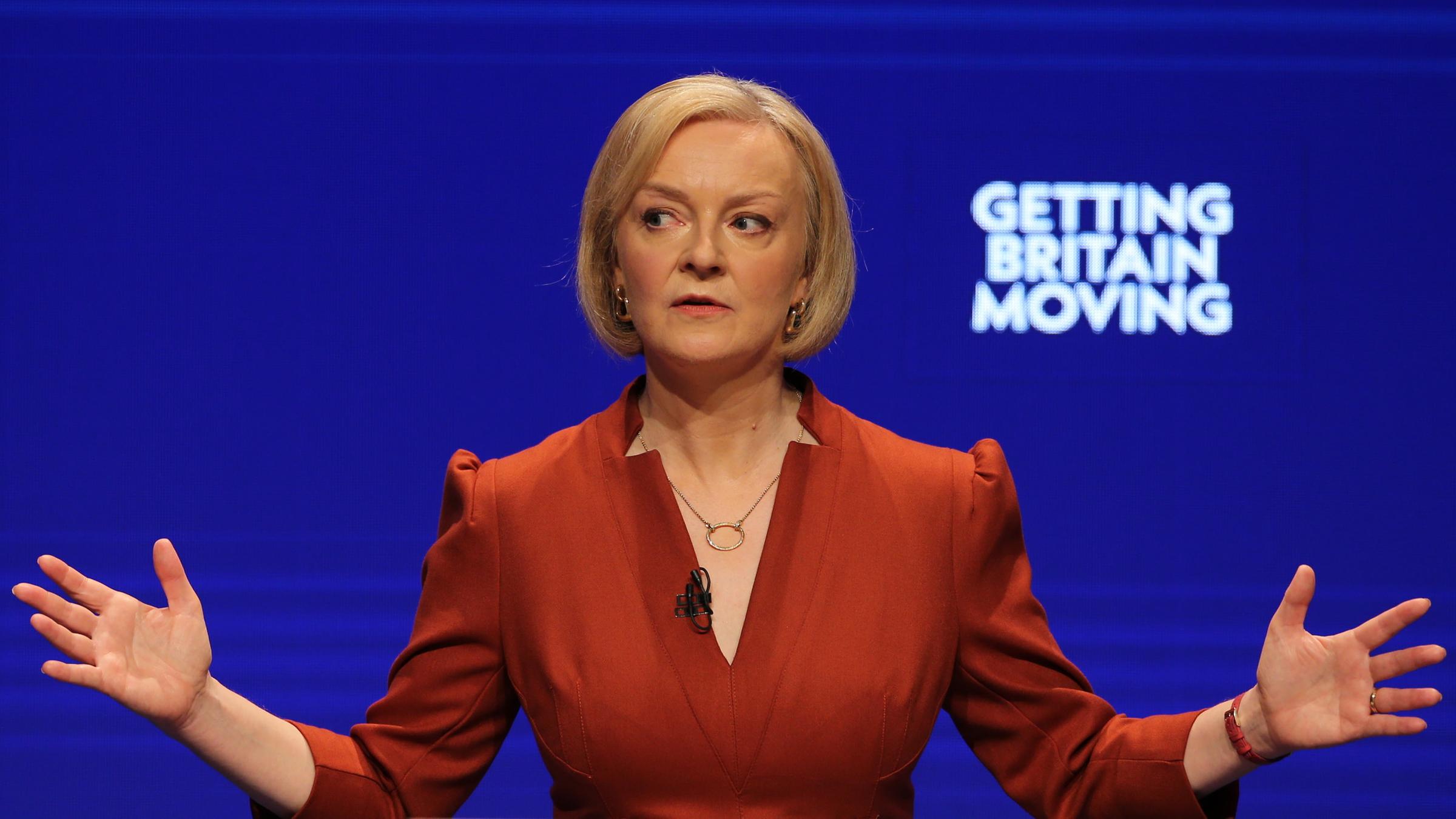 British Prime Minister Liz Truss delivers her keynote speech at the Conservative Party Conference in Birmingham