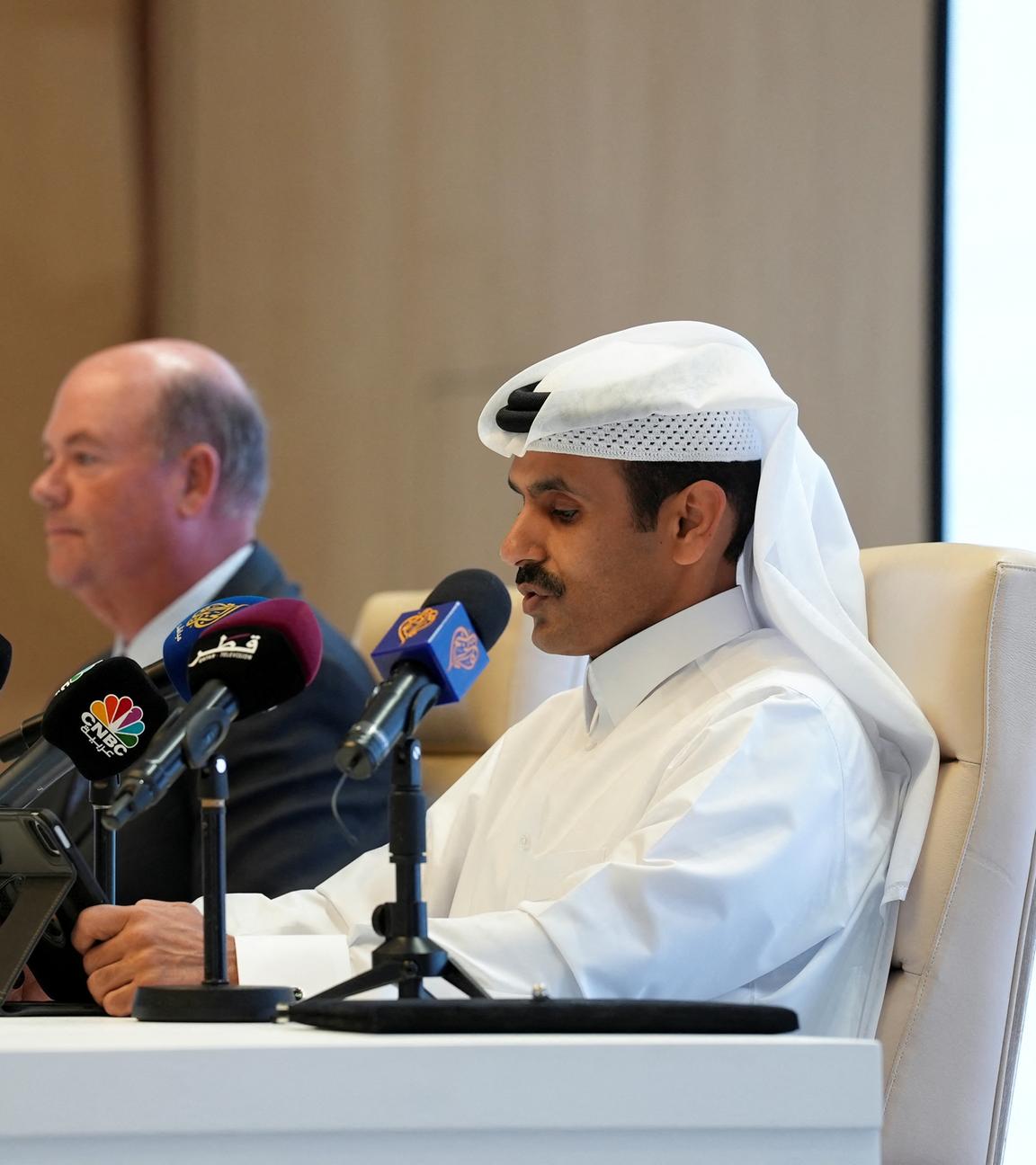 CEO der QuatarEnergy und Katars Energieminister Saad al- Kaabi spricht während einer Pressekonferenz in Doha.