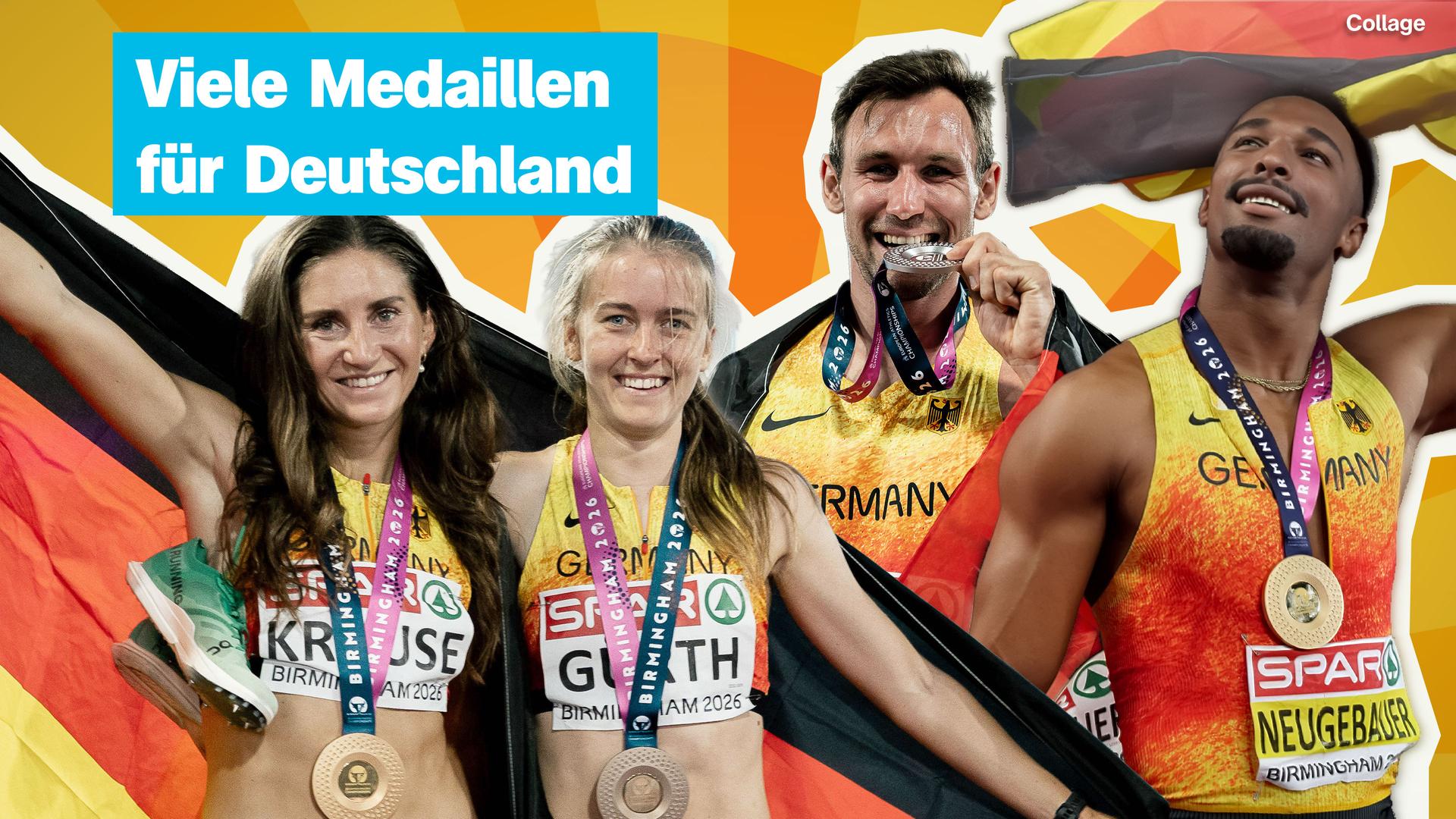 Deutsche Leichtathleten und Leichtathletinnen mit Medaillen