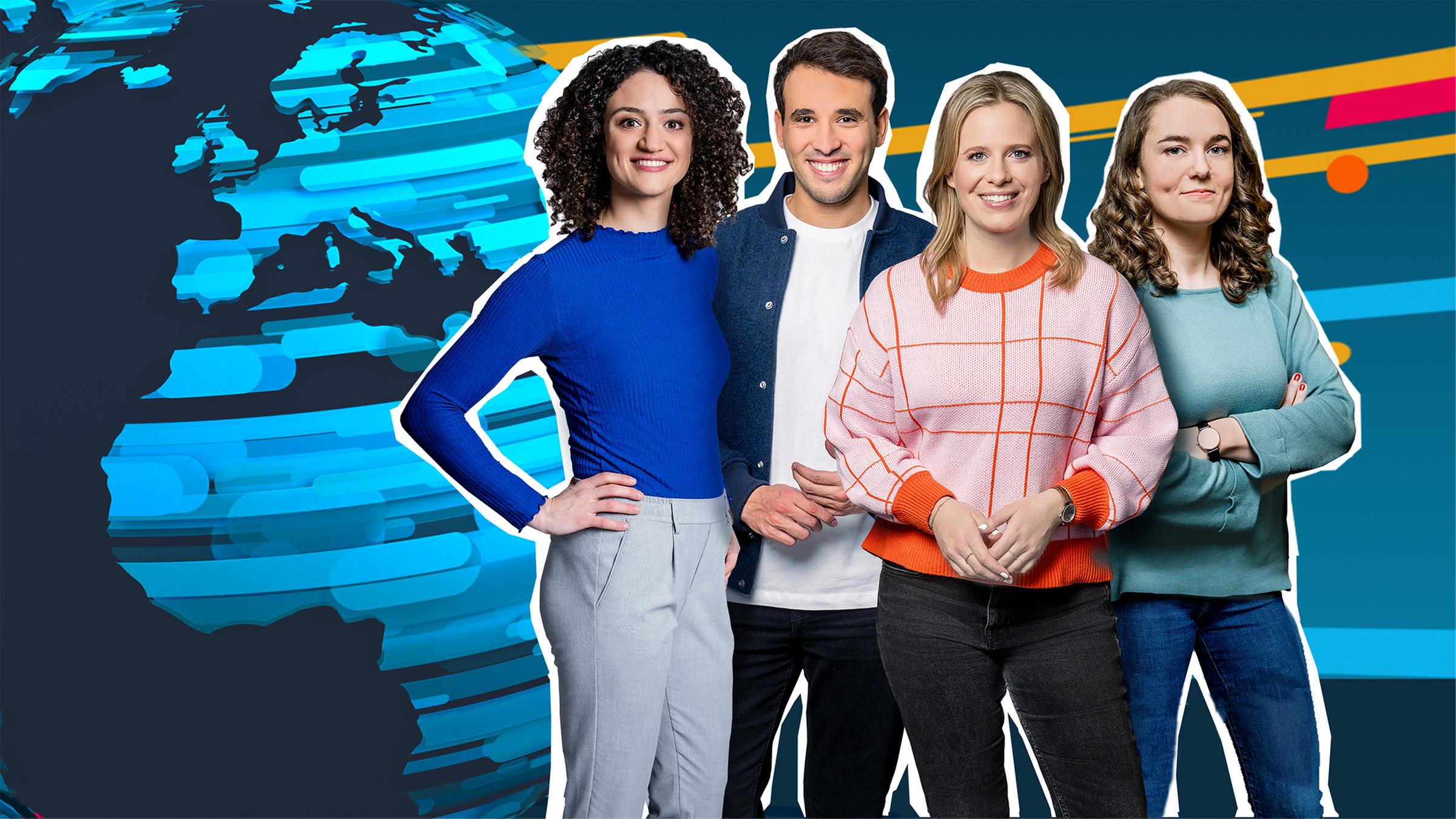 Die logo!-Moderatorinnen und Moderatoren Maral, Sherif, Linda und Lotte