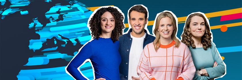 Die logo!-Moderatorinnen und Moderatoren Maral, Sherif, Linda und Lotte