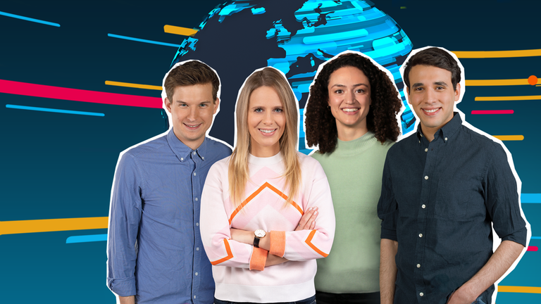 Die logo!-Moderatoren Linda, Maral, Sherif und Tim