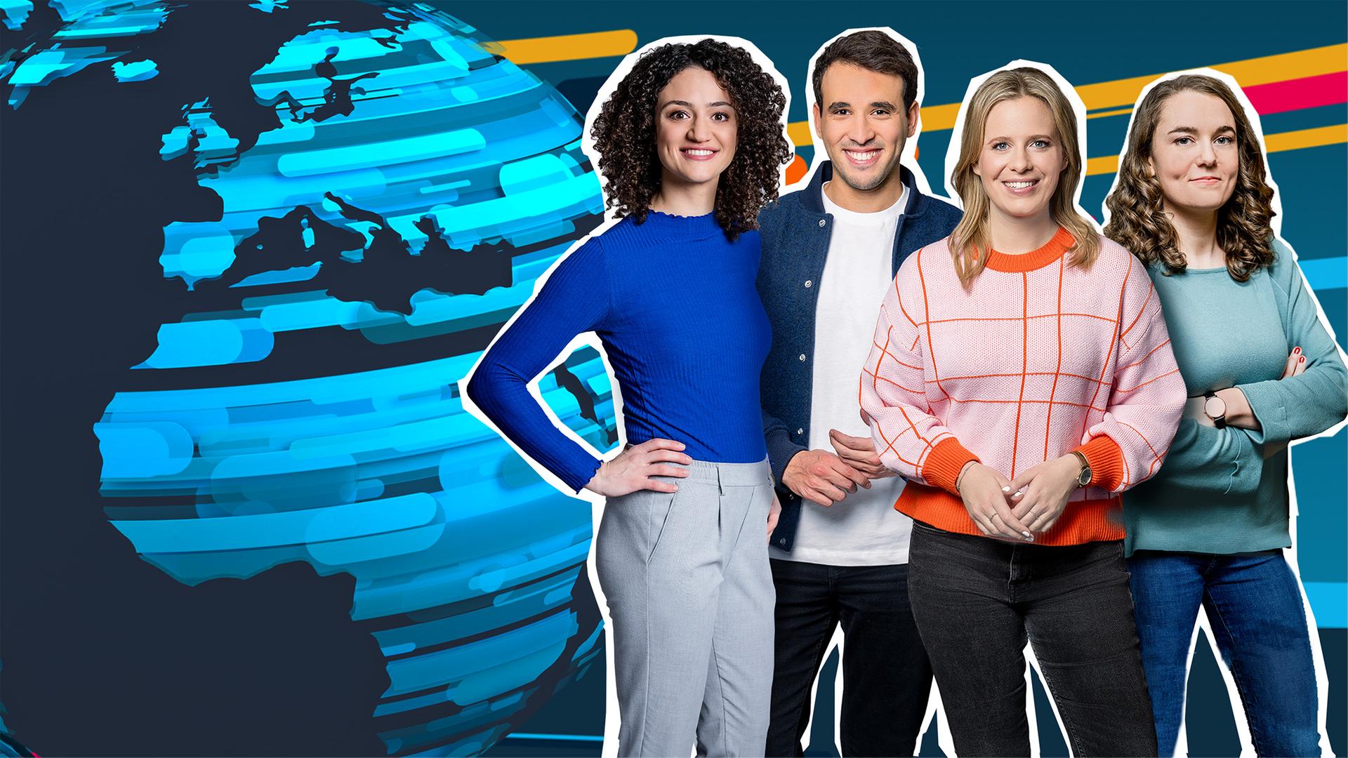 Die logo!-Moderatorinnen und Moderatoren Maral, Sherif, Linda und Lotte