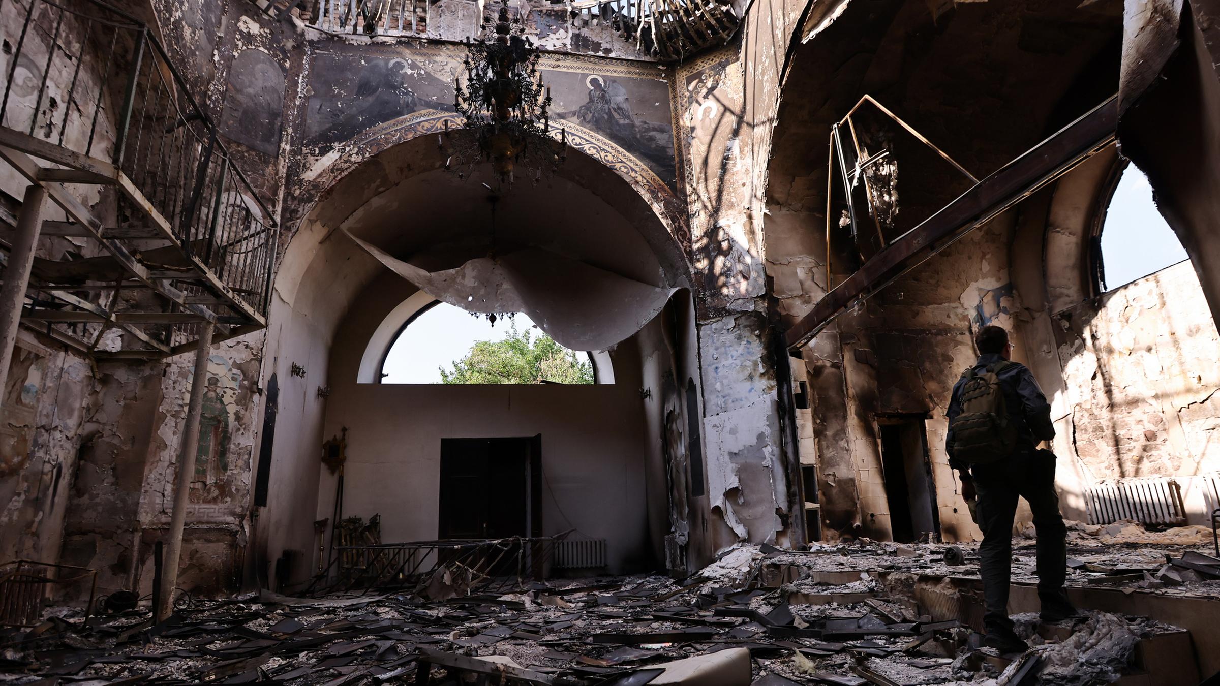 A destroyed church in Luhansk on July 5, 2022