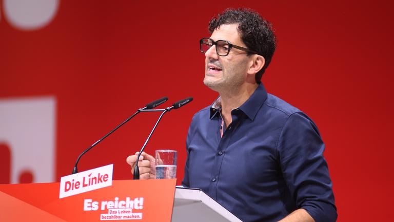 Chef der Linken, Luigi Pantisano, am 21.06.2026 bei dem Bundesparteitag der Linkspartei in Potsdam.
