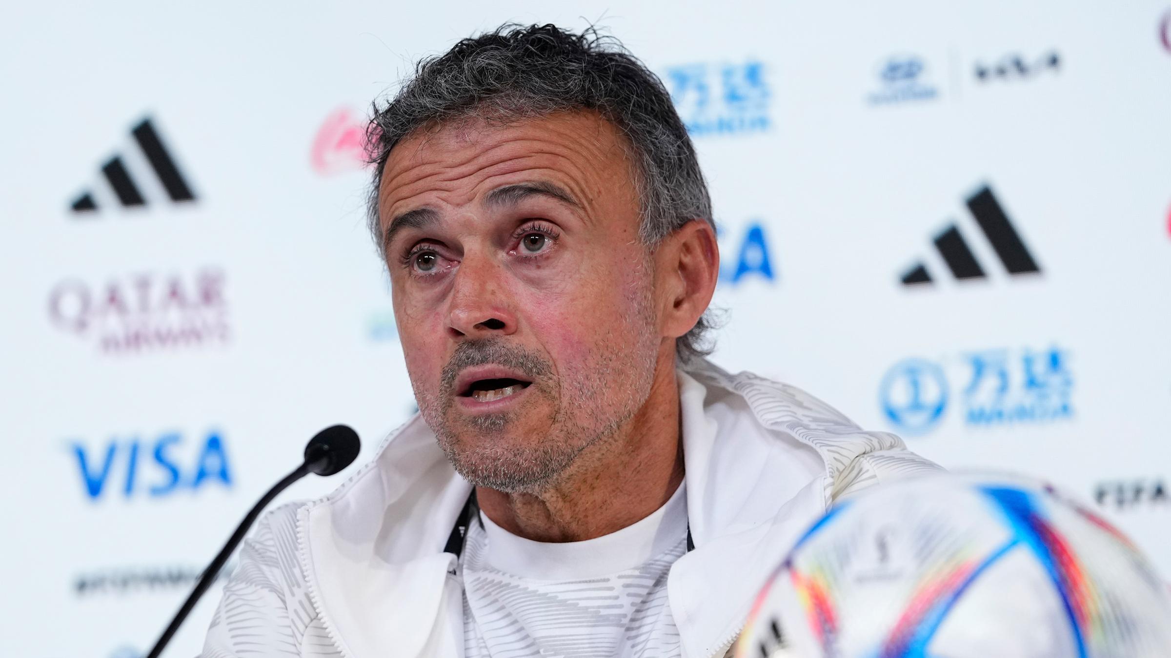 26.11.2022, Spain national team coach Luis Enrique at a press conference in Doha, Qatar.  Spain face Germany on 27 November.