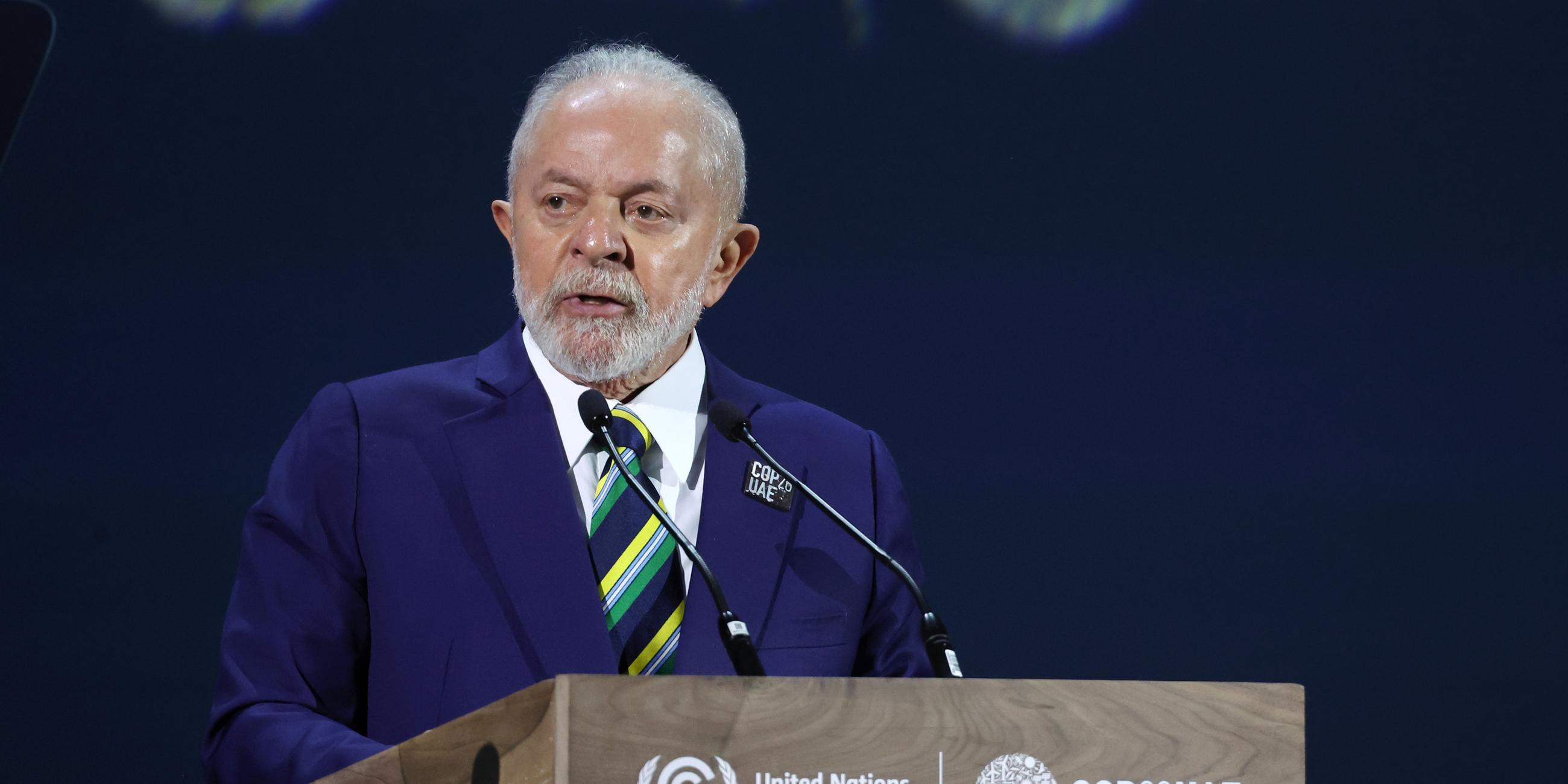 Der brasilianische Präsident Luiz Inacio Lula da Silva spricht bei der Eröffnungsfeier des Weltklimagipfels Cop28 in Dubai am 01.12.2023.