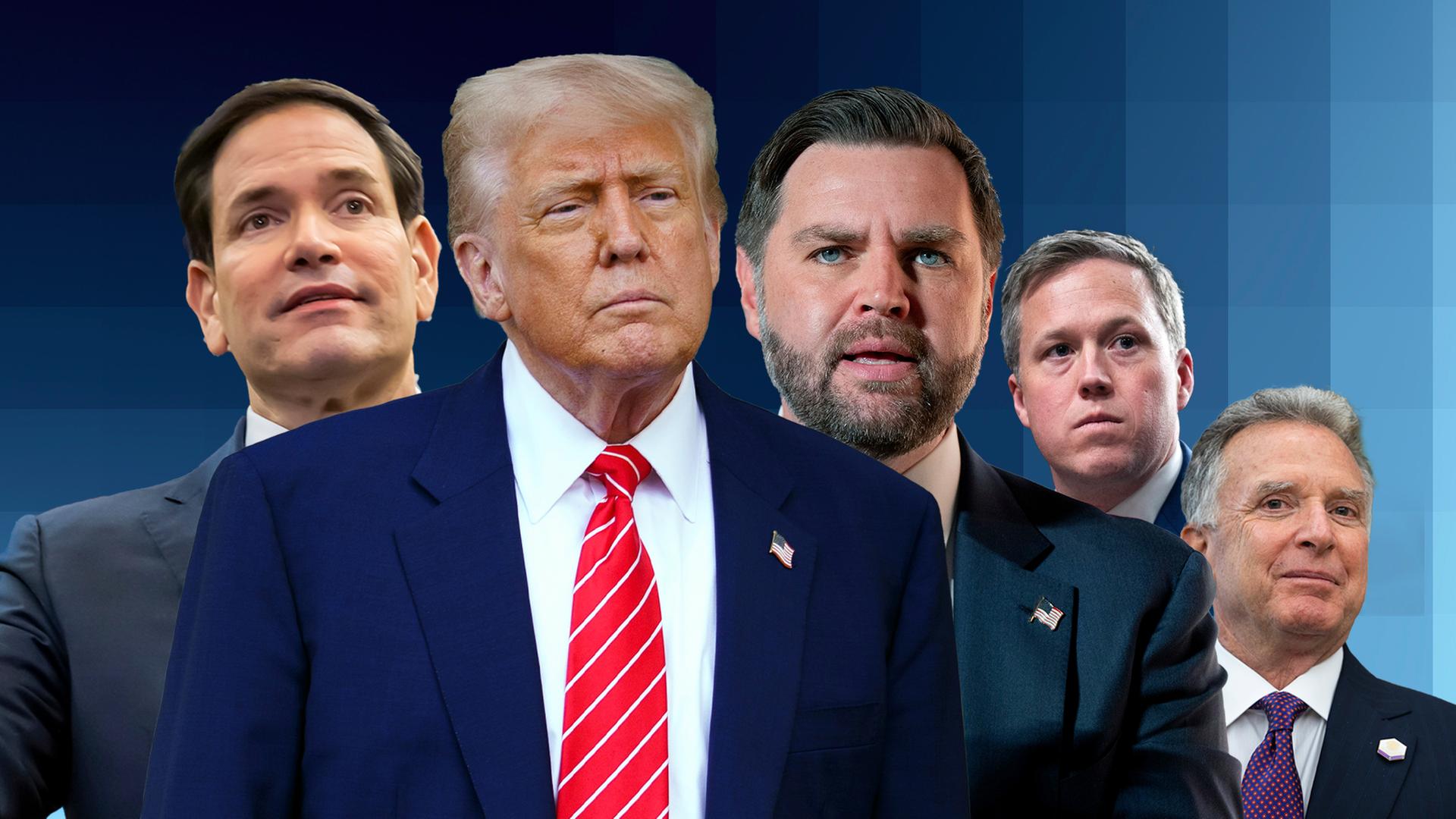 Von links: Marco Rubio, Donald Trump, JD Vance, Daniel Driscoll und Steve Witkoff