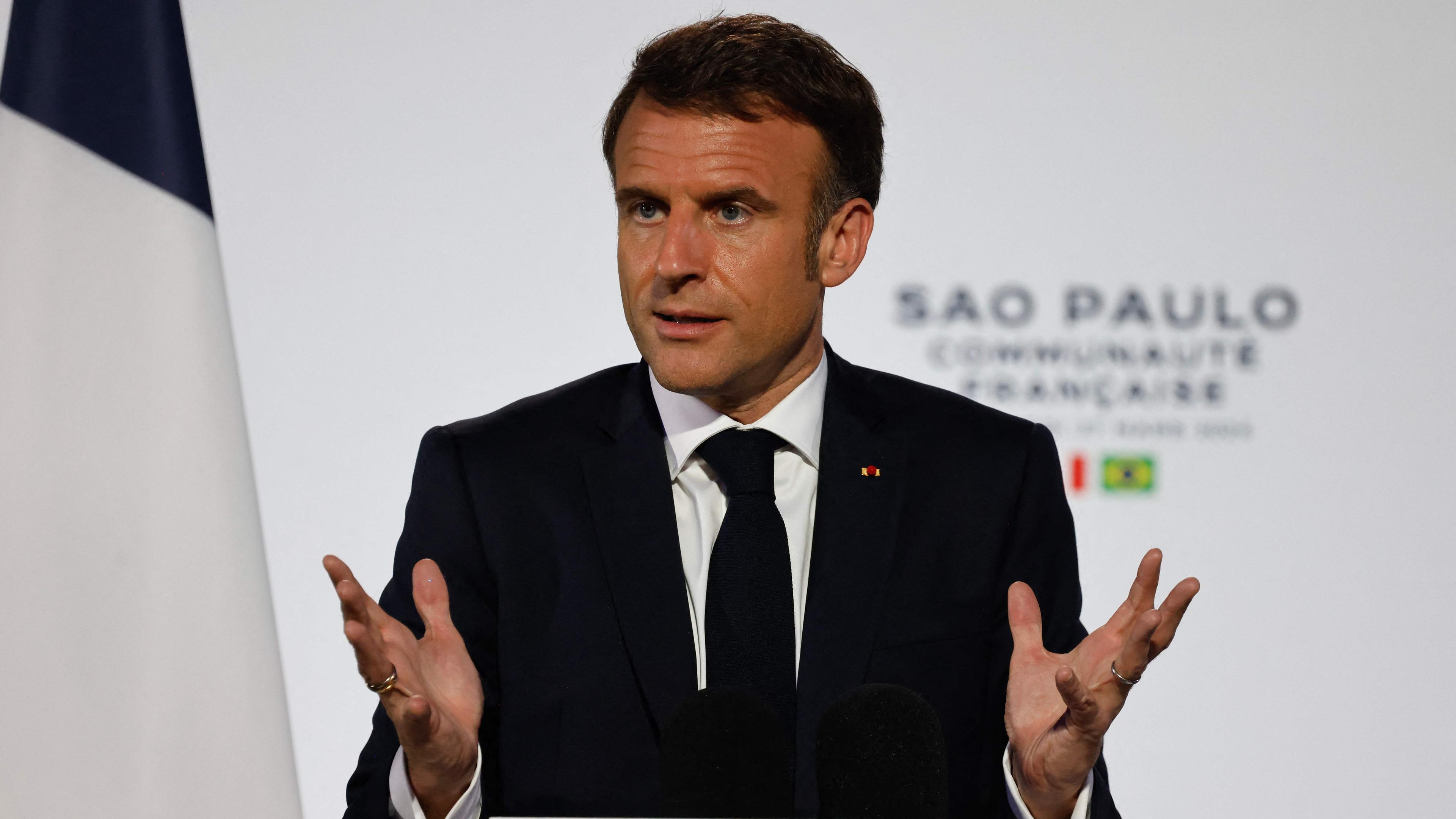 Macron hält eine Rede für die Communaute Francaise in Sao Paulo