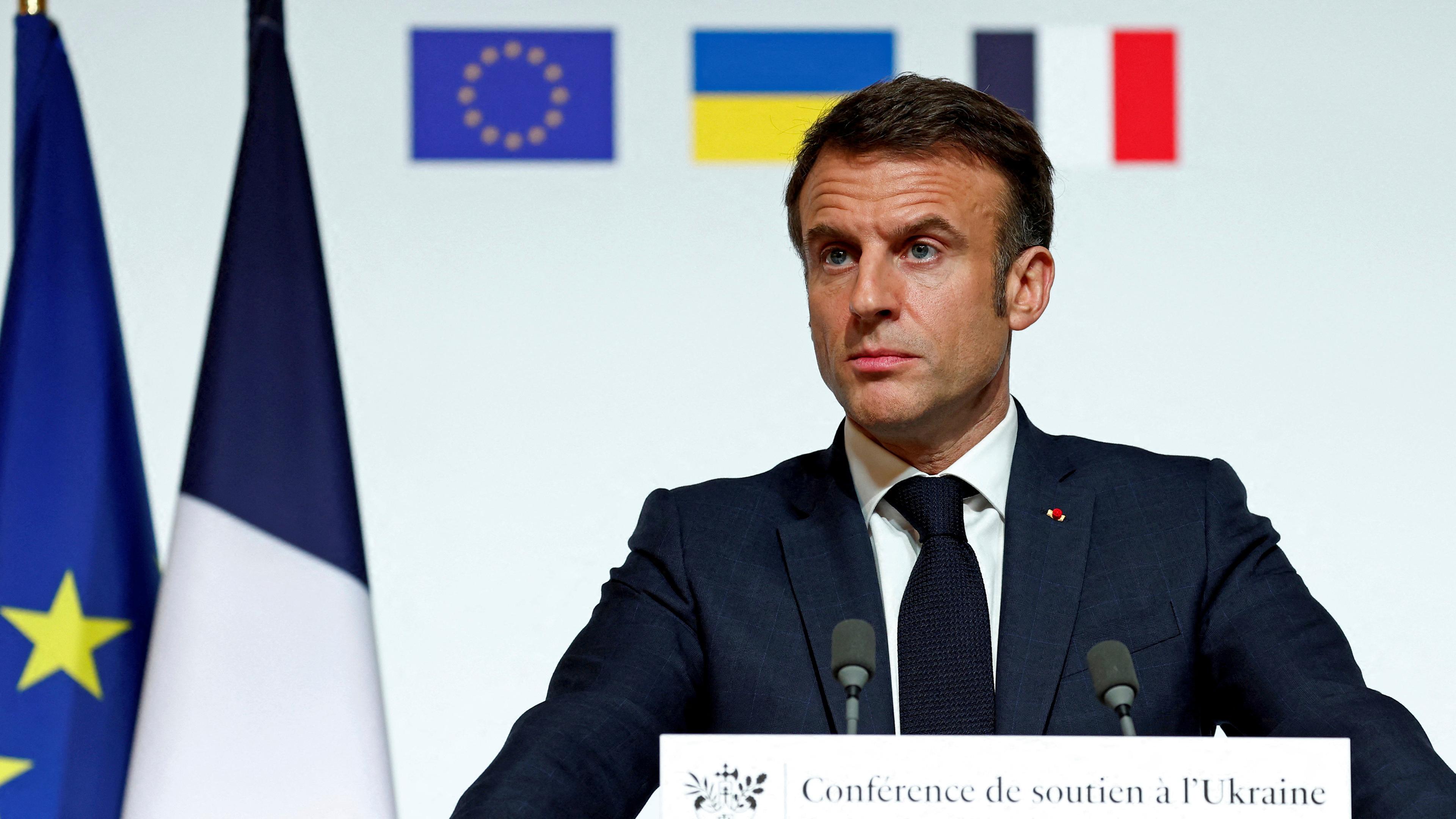 Emmanuel Macron, Präsident von Frankreich, spricht während einer Pressekonferenz im Elysee-Palast