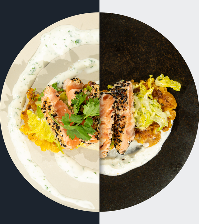 Mais-Limetten-Puffer mit Lachs-Tataki