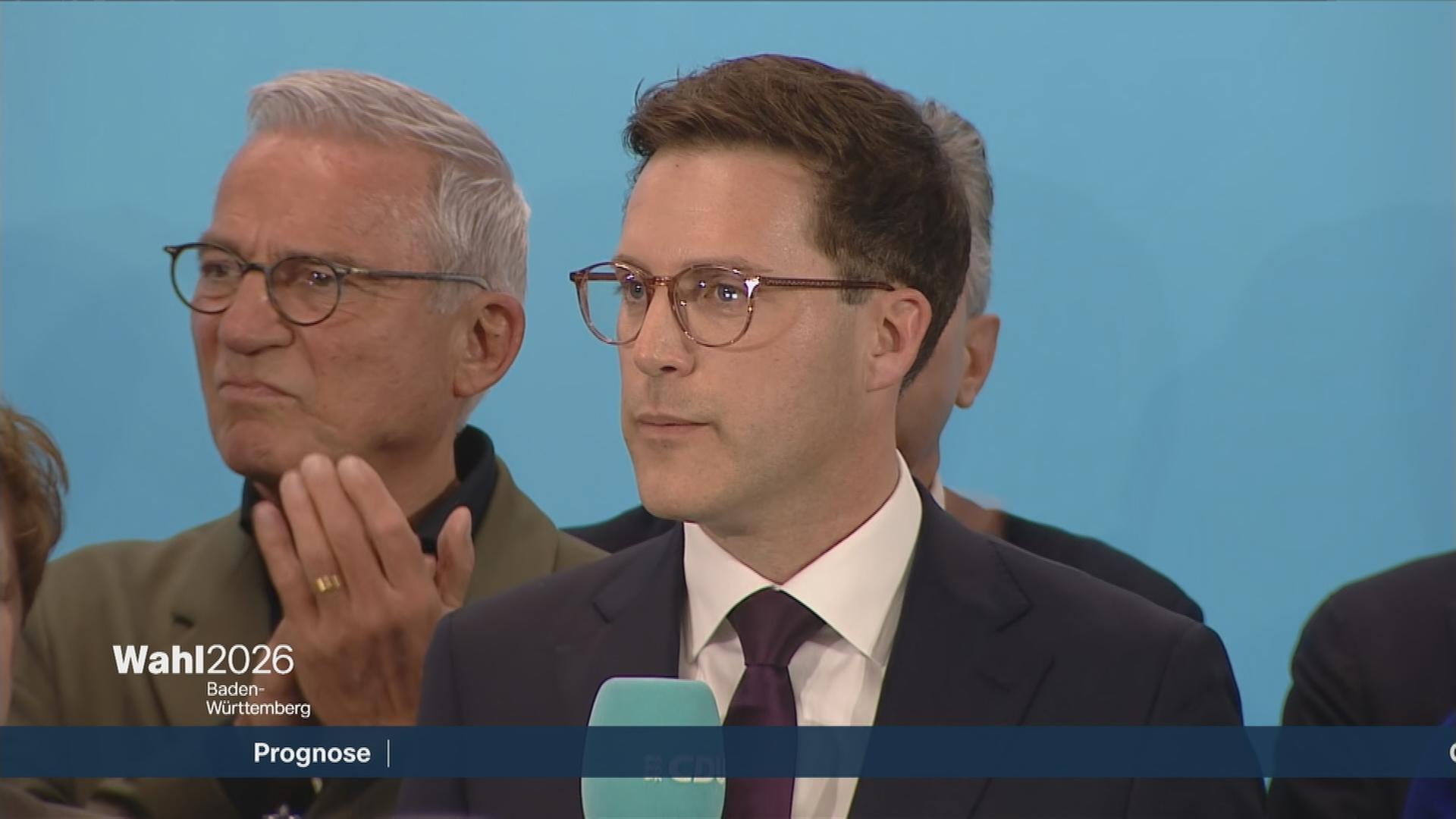 CDU-Spitzenkandidat Manuel Hagel mit einer Reaktion zur Landtagswahl in Baden-Württemberg.