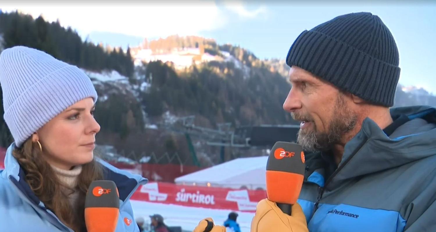 ZDF-Ski-Experte Marco Büchel und Moderatorin Amelie Stiefvatter