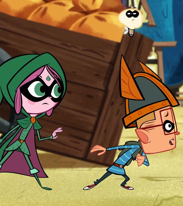 Geduckt stehen Marcus, Ephi und Ratrick in einer Reihe neben dem Wagen und warten bis Vipkrad verschwunden ist. Die drei tragen Banditenmasken als Verkleidung.