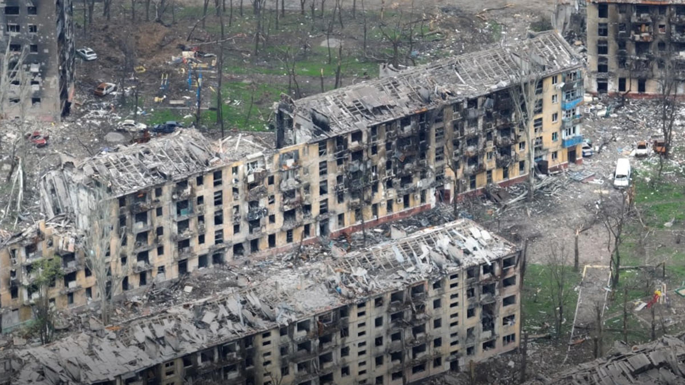 Zerstörte Gebäude in Mariupol am 24.04.2022