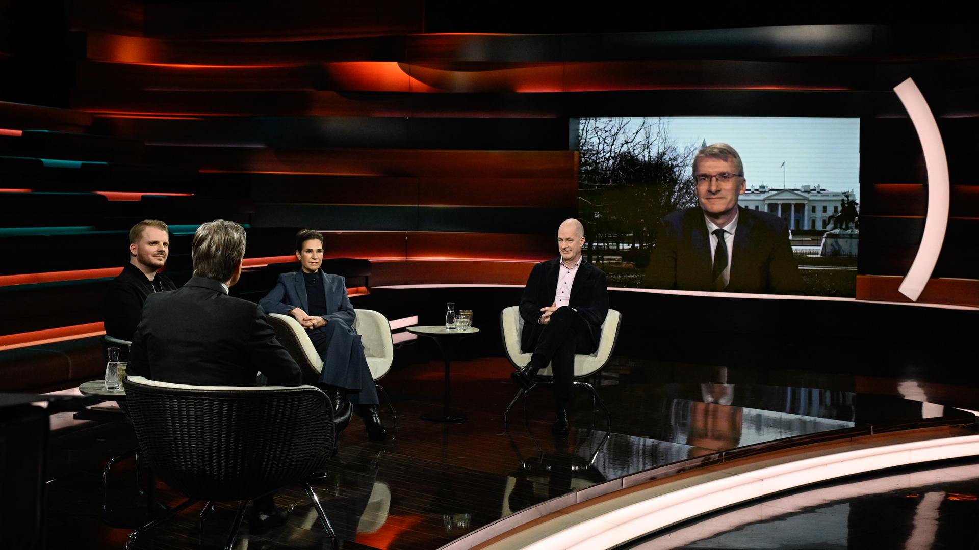 Markus Lanz vom 10. Februar 2026: Tim Klüssendorf, Markus Lanz, Dagmar Rosenfeld, Christian Mölling, Elmar Theveßen