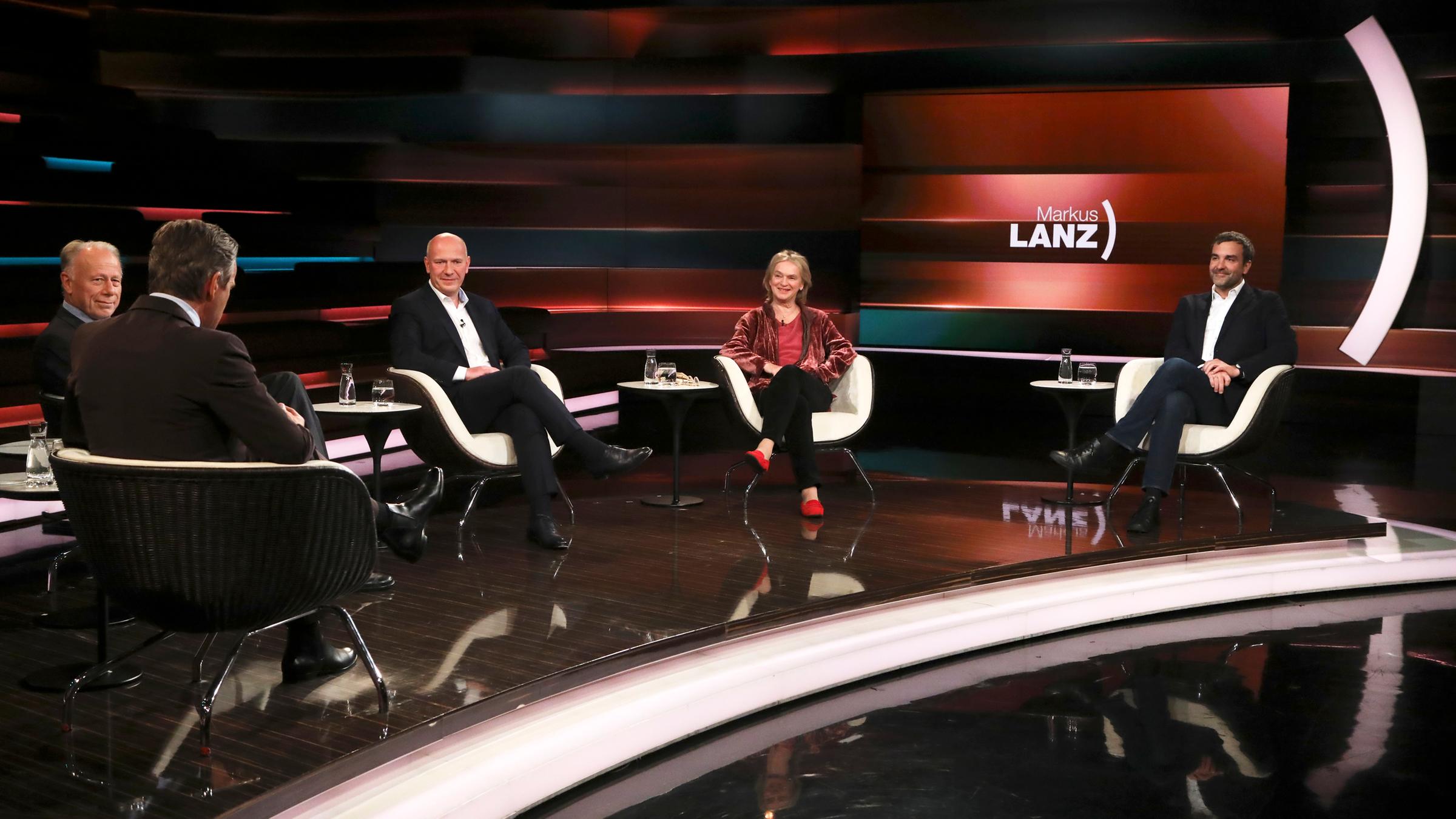 Markus Lanz vom 12. Oktober 2021: Jürgen Trittin, Markus Lanz, Kai Wegner, Elke Heidenreich, Florian Klenk