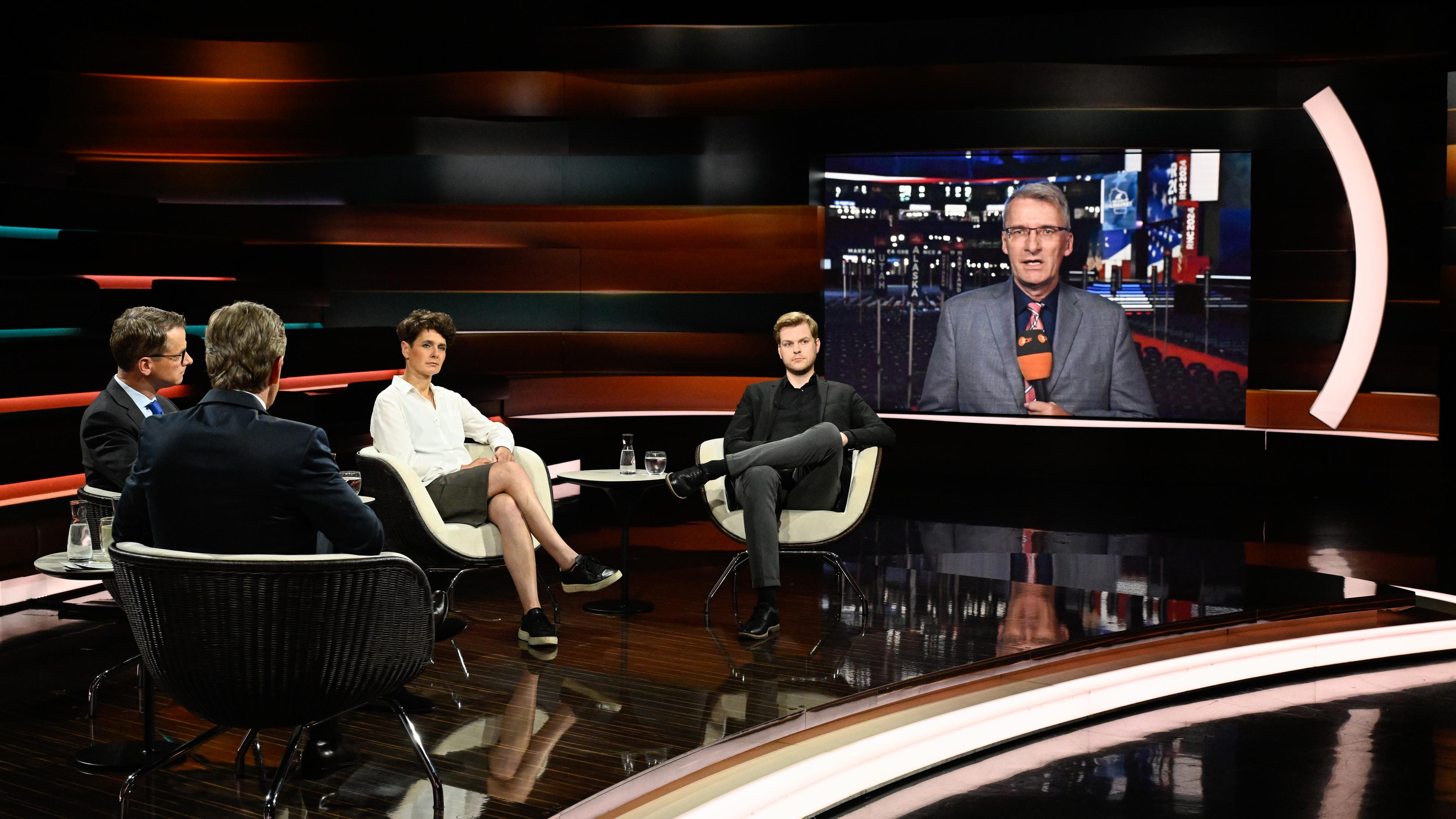 Markus Lanz vom 17. Juli 2024: Carsten Linnemann, Markus Lanz, Anna Lehmann, Julian Olk, Elmar Theveßen (zugeschaltet)