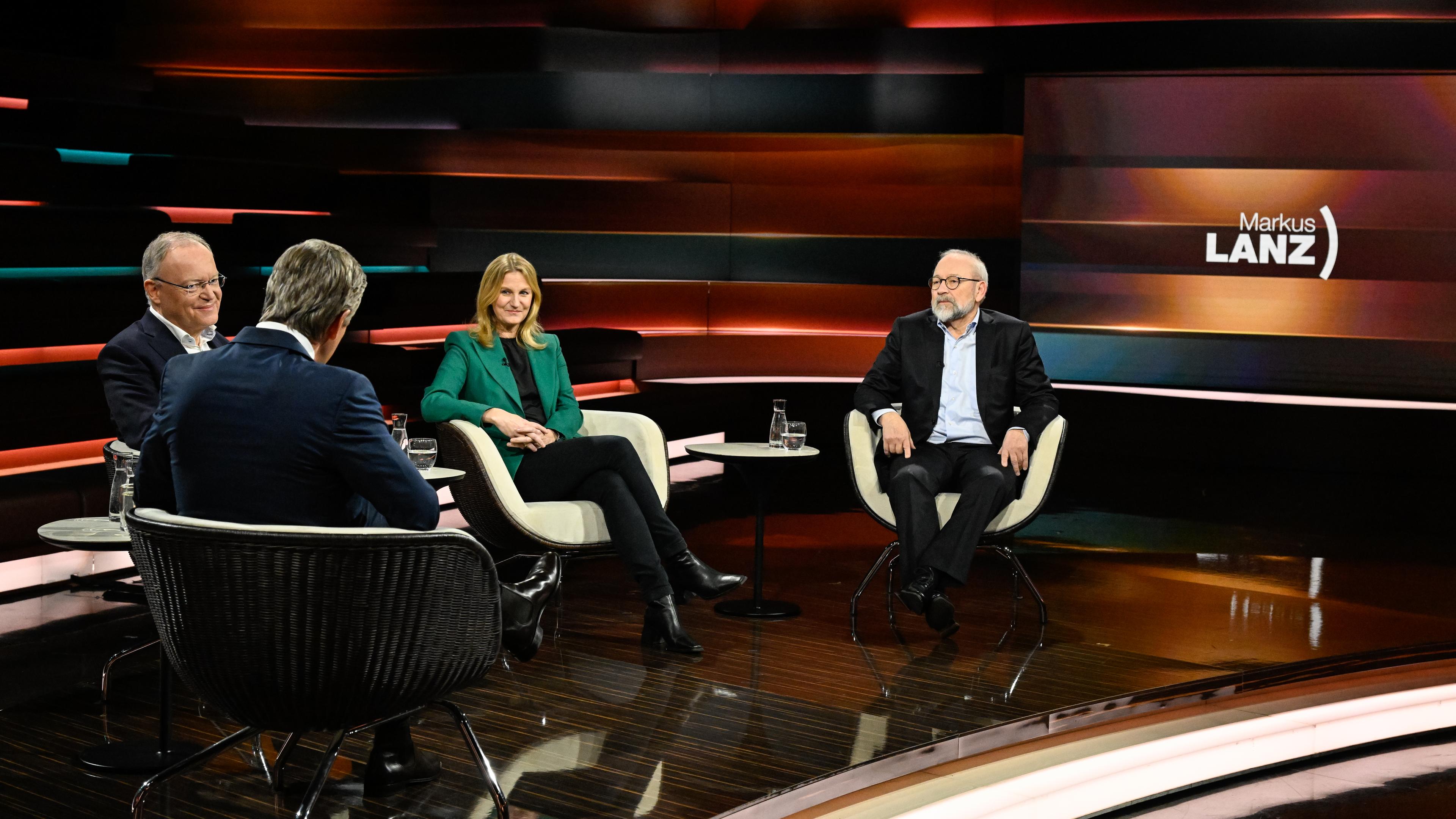 Markus Lanz vom 18. Januar 2024: Stephan Weil, Markus Lanz, Kerstin Münstermann, Herfried Münkler