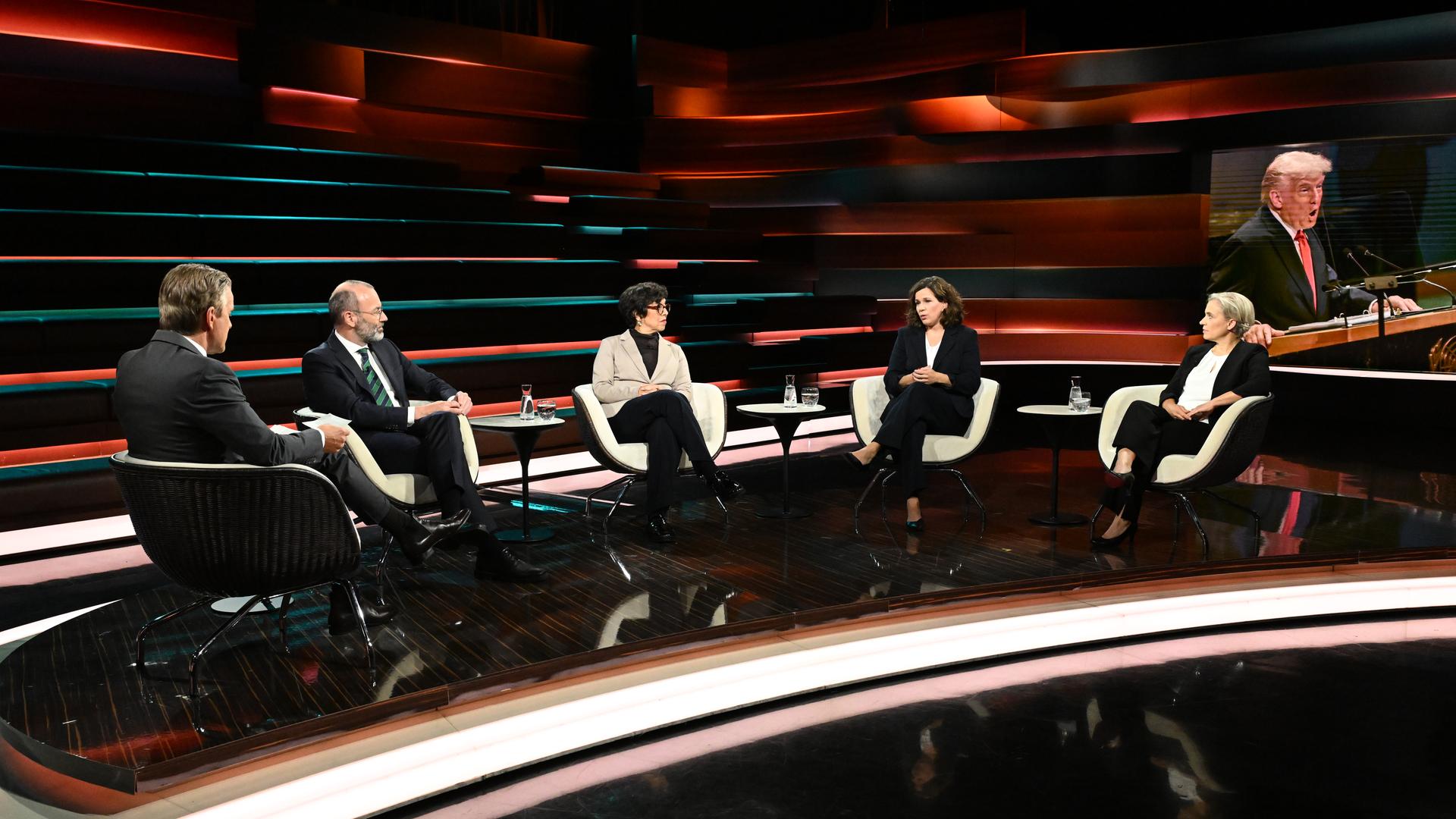 Markus Lanz vom 24. September 2025: Markus Lanz, Manfred Weber, Mariam Lau, Isabelle Schaefers und Bente Scheller