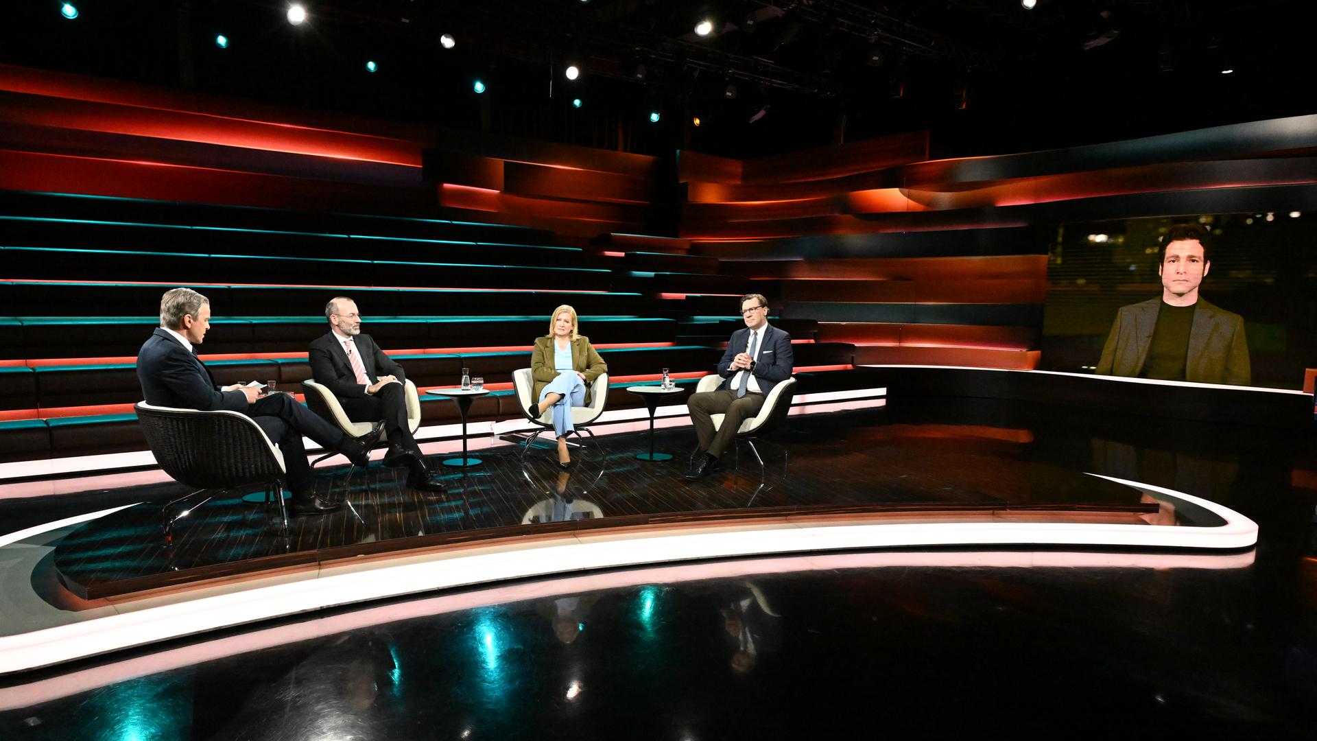 Markus Lanz vom 25. März 2026: Markus Lanz, Manfred Weber, Eva Quadbeck, Nico Lange und Schalte: Ofer Waldman
