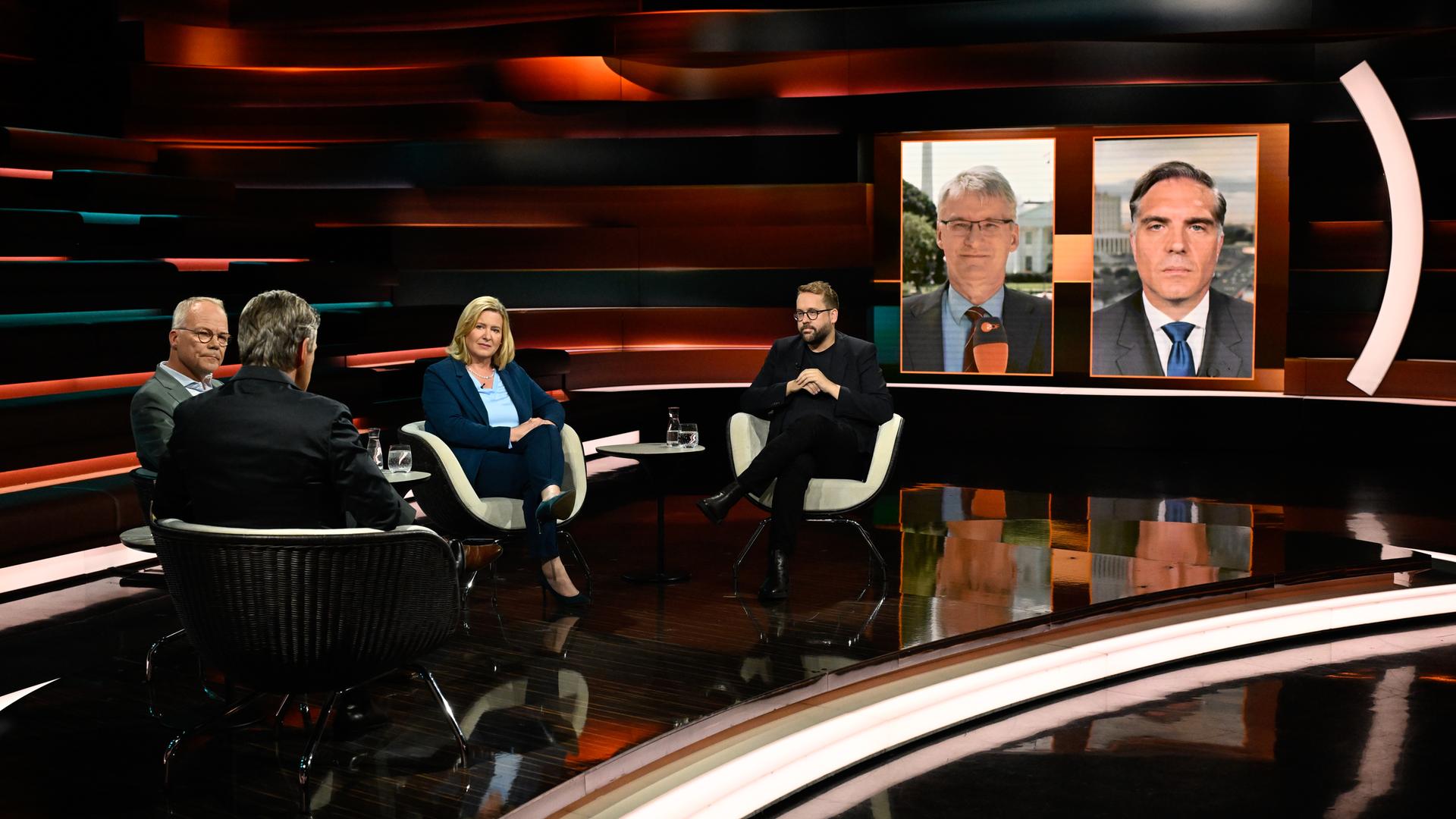 Markus Lanz vom 26. August 2025: Matthias Miersch, Markus Lanz, Eva Quadbeck, Paul Ronzheimer, Elmar Theveßen, Frederik Pleitgen 