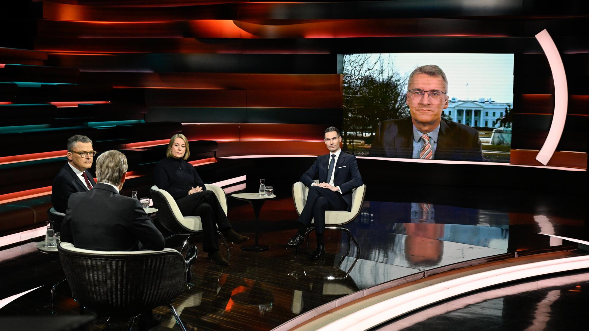 Markus Lanz vom 27. Januar 2026: Roderich Kiesewetter, Markus Lanz, Sabine Rennefanz, Armin Petschner-Multari, Elmar Theveßen