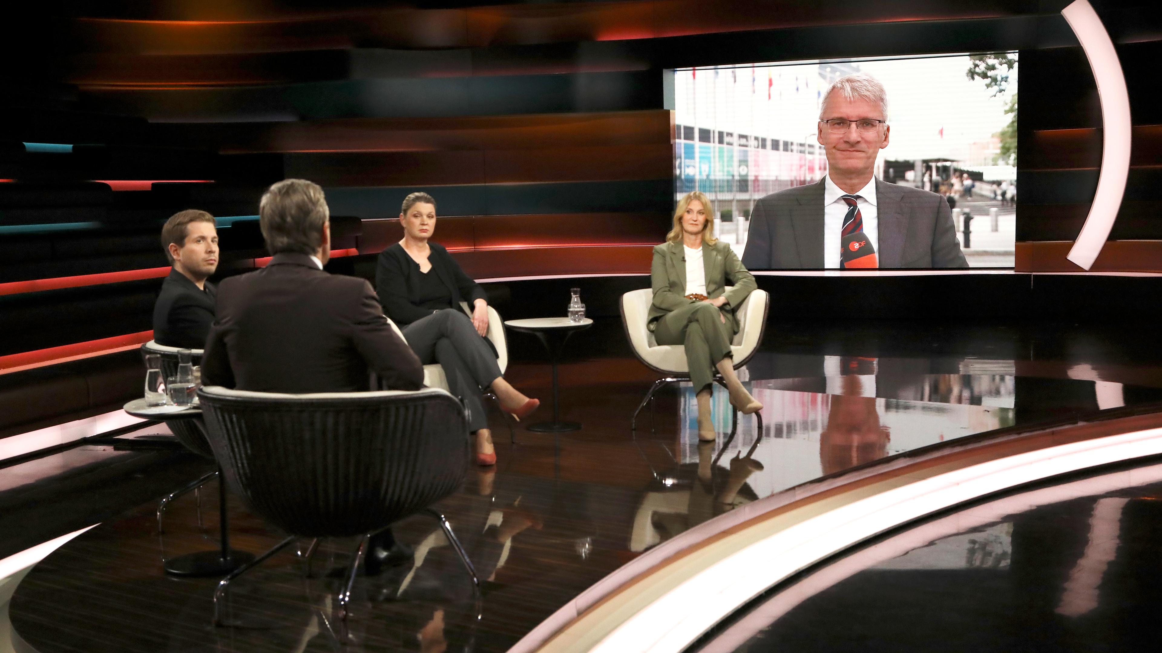 Markus Lanz vom 29. Mai 2024: Kevin Kühnert, Markus Lanz, Yvonne Mosler, Kerstin Münstermann, Elmar Theveßen (zugeschaltet)