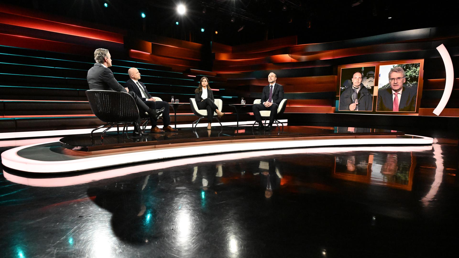 Markus Lanz vom 7. April 2026: Markus Lanz, Alexander Hoffmann, Diba Mirzaei, Peter Neumann und Schalte: Elmar Theveßen und Ibrahim Naber