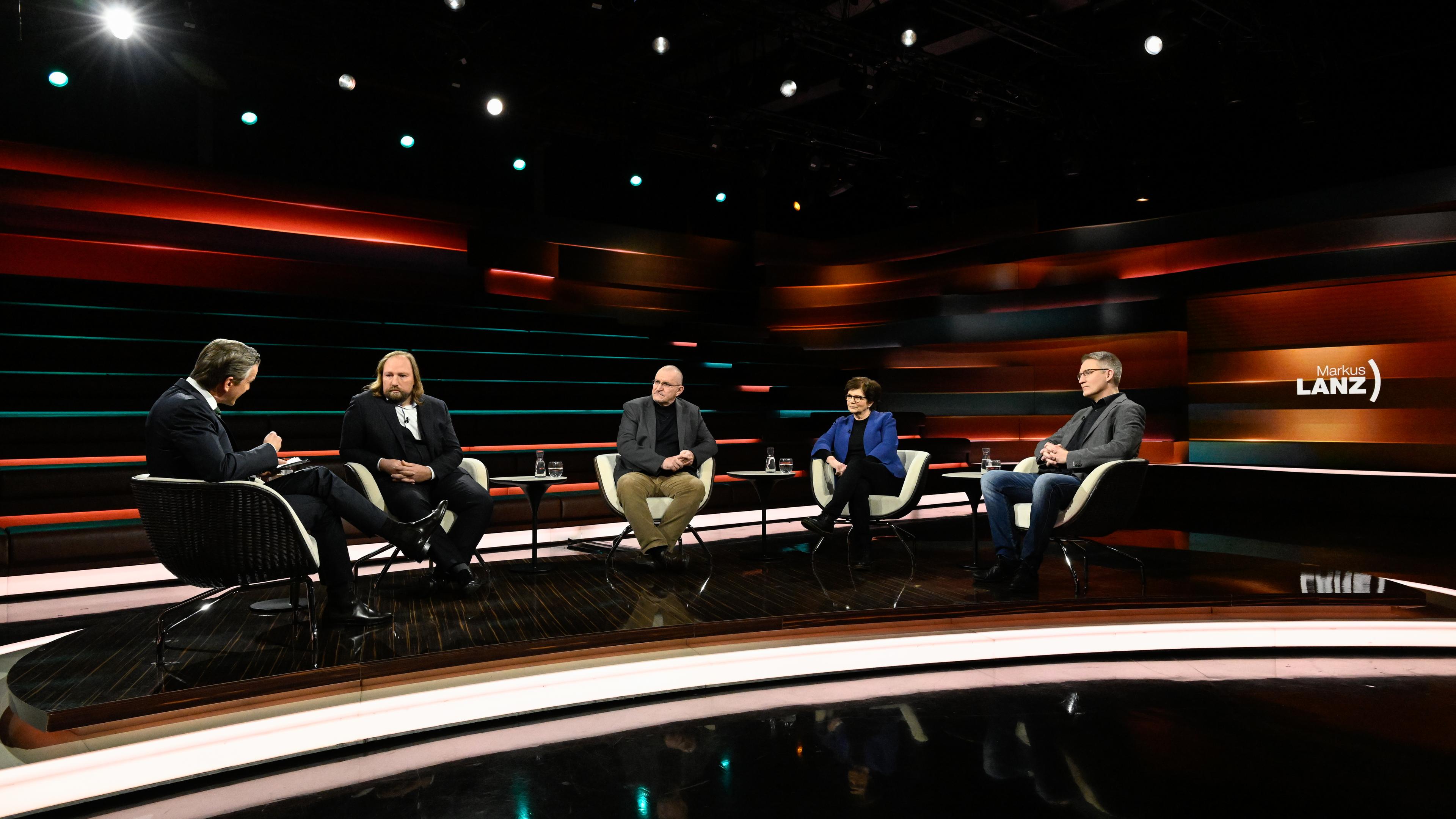 Markus Lanz vom 9. Januar 2024: Markus Lanz, Anton Hofreiter, Henrik Wendorff, Ursula Weidenfeld, Sebastian Lakner 