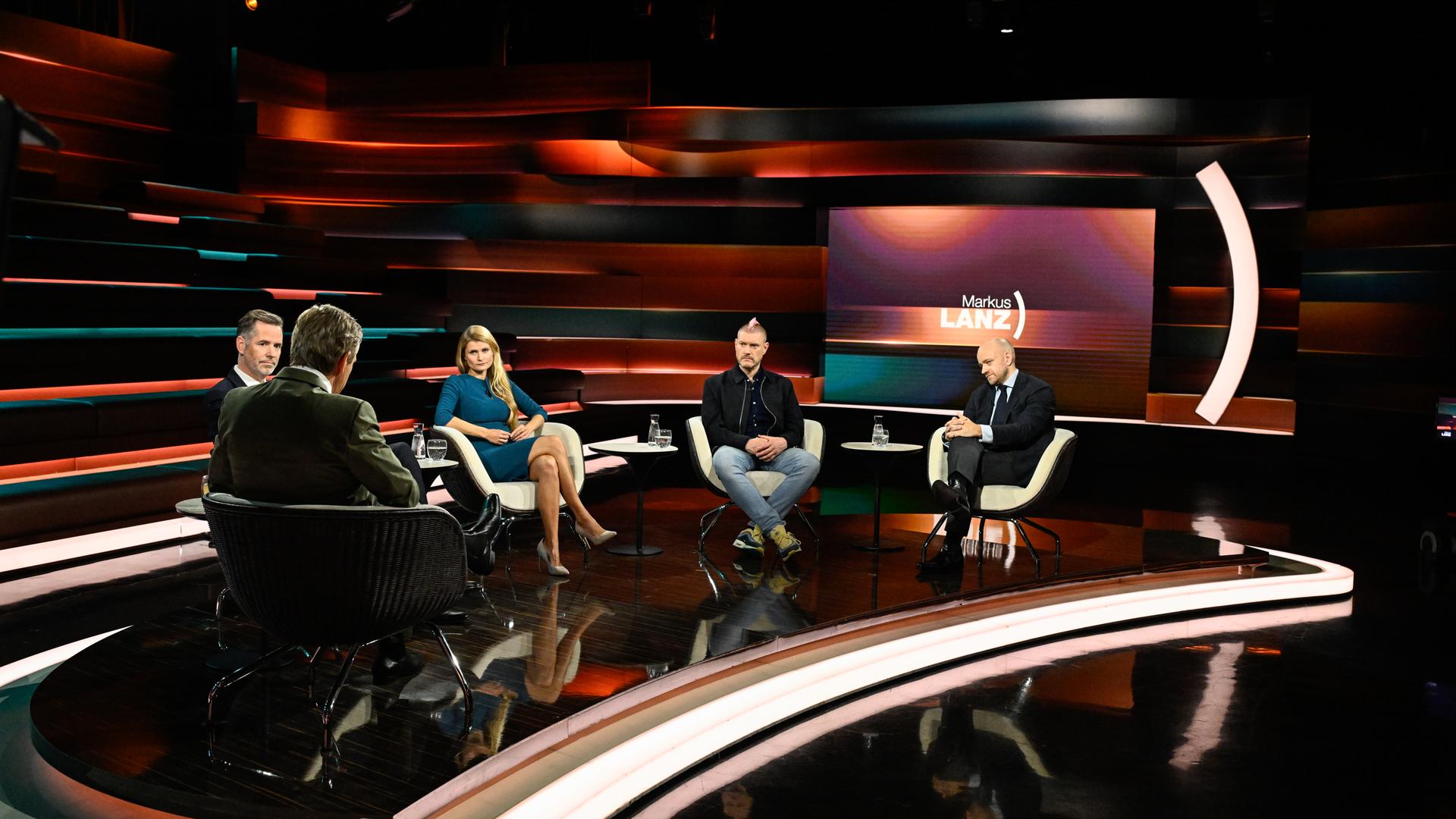 Markus Lanz vom 9. Oktober 2025: Christian Dürr, Markus Lanz, Ulrike Franke, Sascha Lobo, Marc Felix Serrao