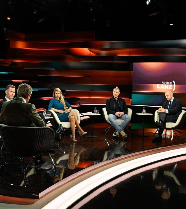 Markus Lanz vom 9. Oktober 2025: Christian Dürr, Markus Lanz, Ulrike Franke, Sascha Lobo, Marc Felix Serrao