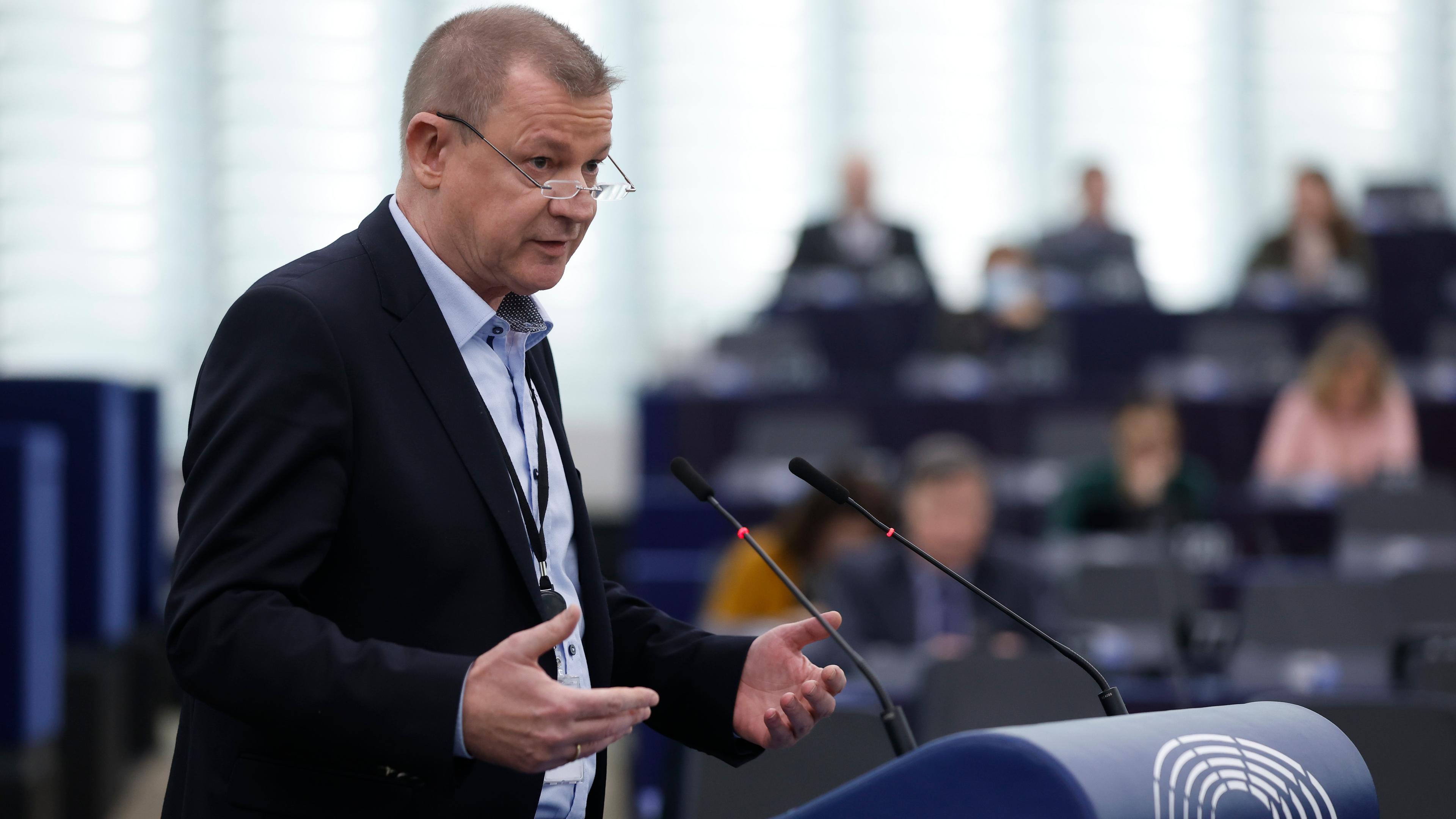 Markus Pieper, Mitglied des Europäischen Parlaments, hält im Plenarsaal des EU-Parlaments eine Rede.