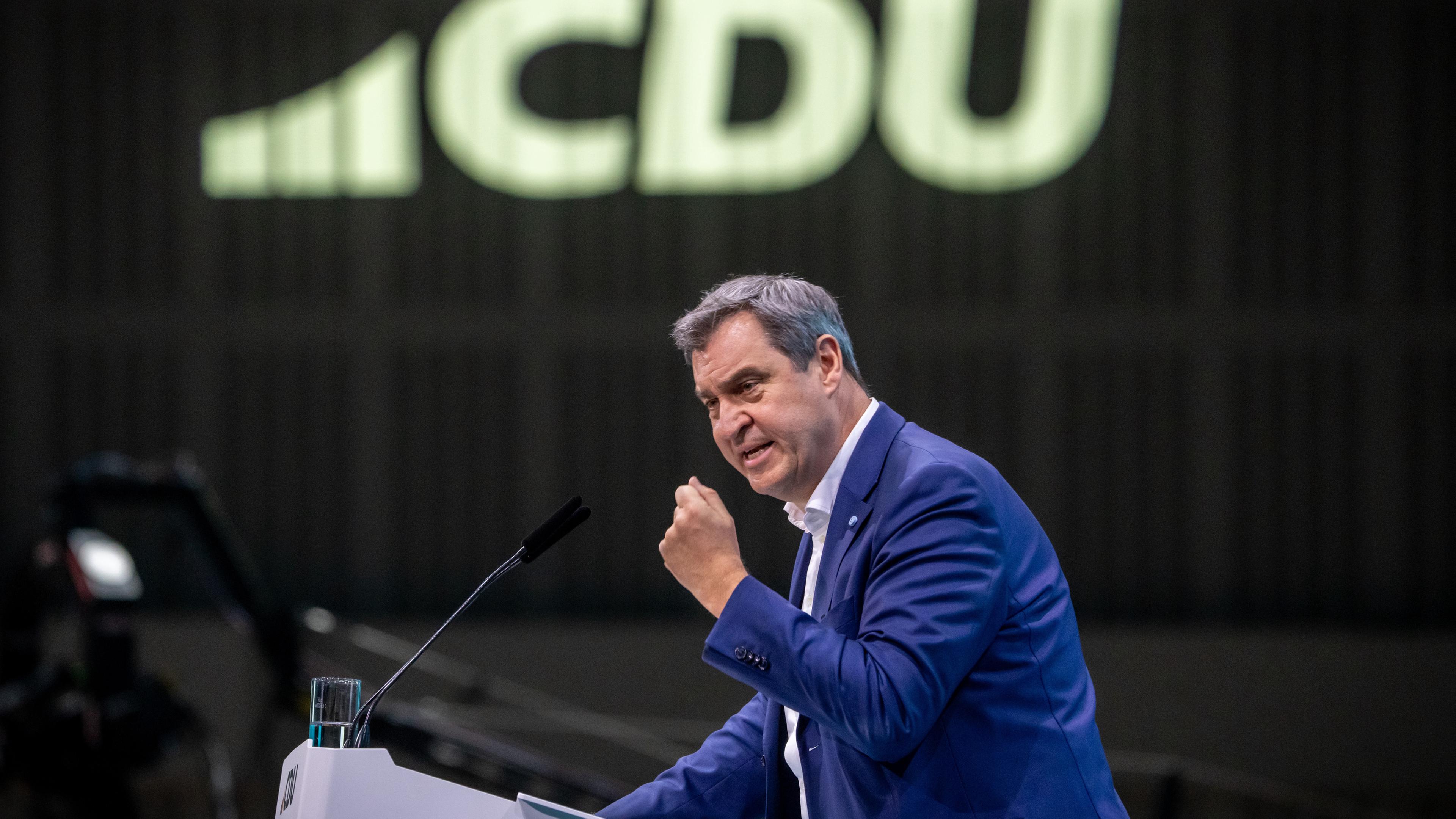 Berlin: Markus Söder (CSU), Ministerpräsident von Bayern, spricht beim CDU-Bundesparteitag.