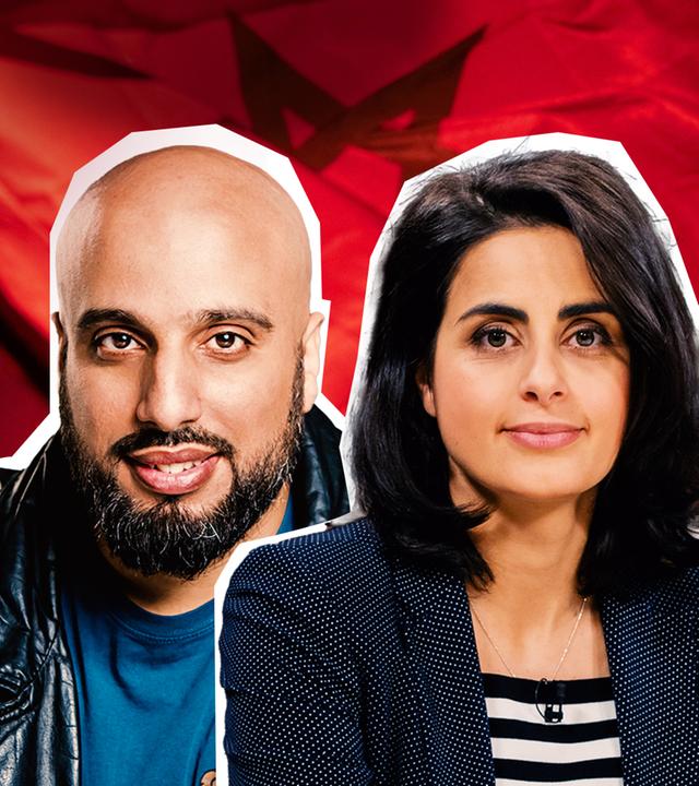 Marokkanische Flagge. Davor: Abdelkarim und Sineb Al-Masrar