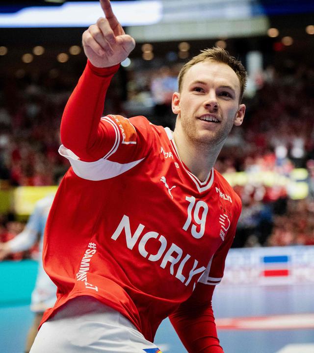 Mathias Gidsel (Dänemark) jubelt. 