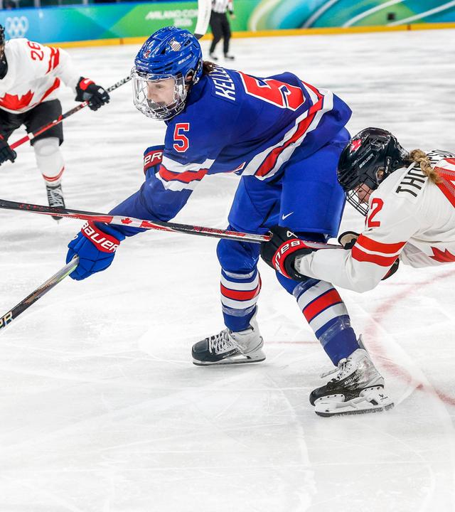 Megan Keller von den USA erzielt am 19.02.2026 in Mailand den Siegtreffer.