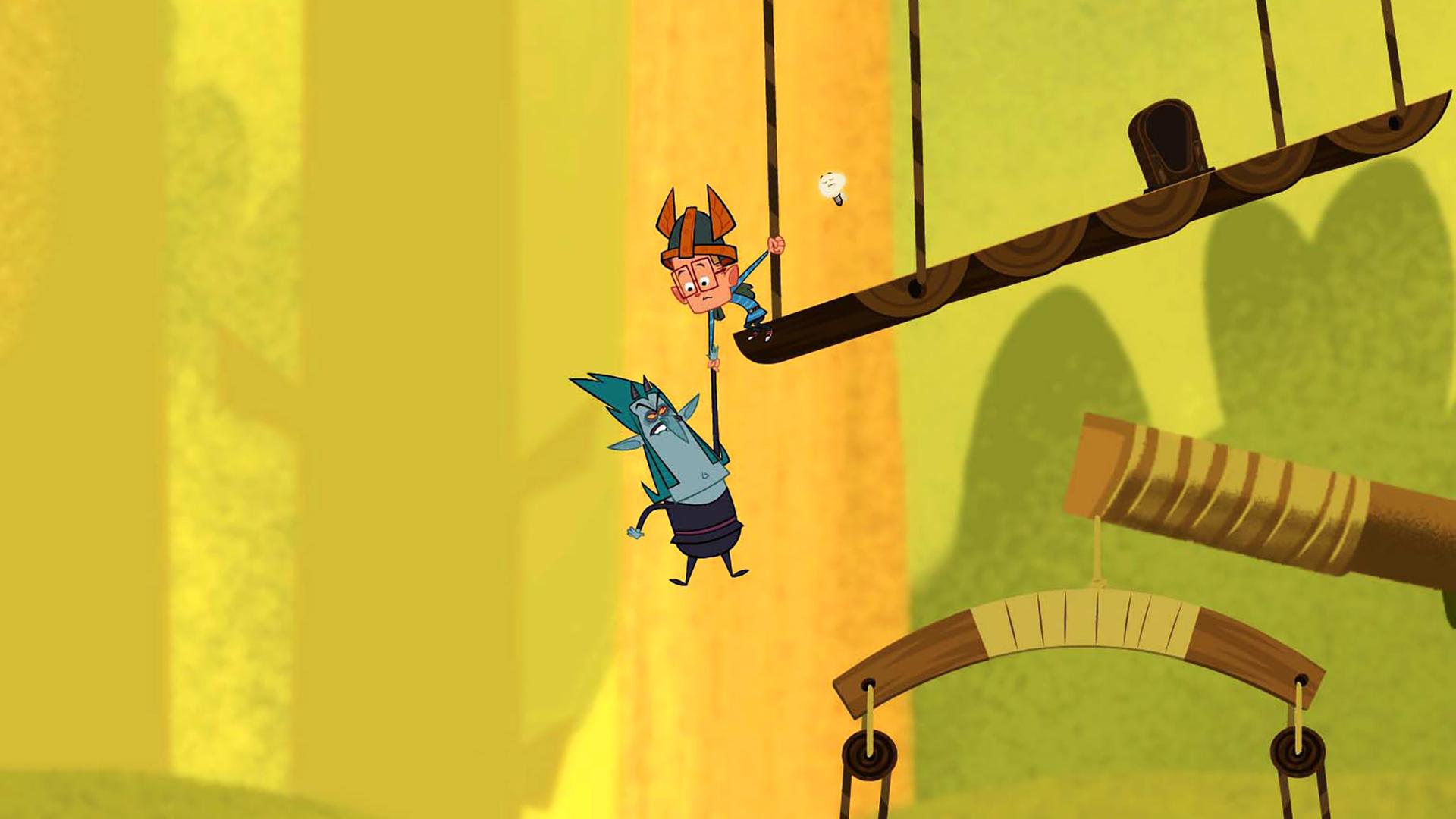 Als Vipkrad vom Lastzug runterzufallen droht, packt Marcus ihn noch in letzter Sekunde an der Hand. Da es keiner von ihnen alleine bis zum Topf-Dopf nach oben schaffen kann, vereinbaren sie Frieden bis zur letzten Stufe.