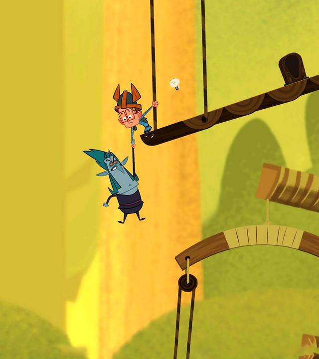 Als Vipkrad vom Lastzug runterzufallen droht, packt Marcus ihn noch in letzter Sekunde an der Hand. Da es keiner von ihnen alleine bis zum Topf-Dopf nach oben schaffen kann, vereinbaren sie Frieden bis zur letzten Stufe.