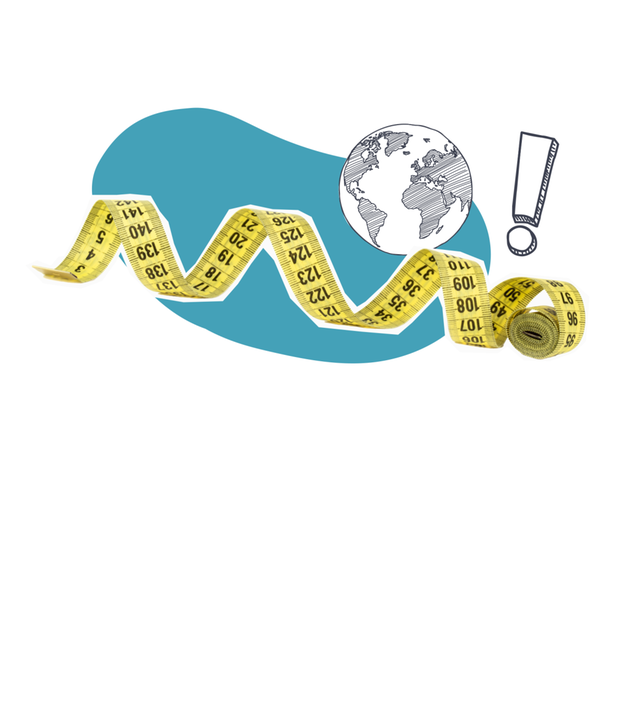 Grafik: Weltkugel, davor Maßband und Ausrufezeichen